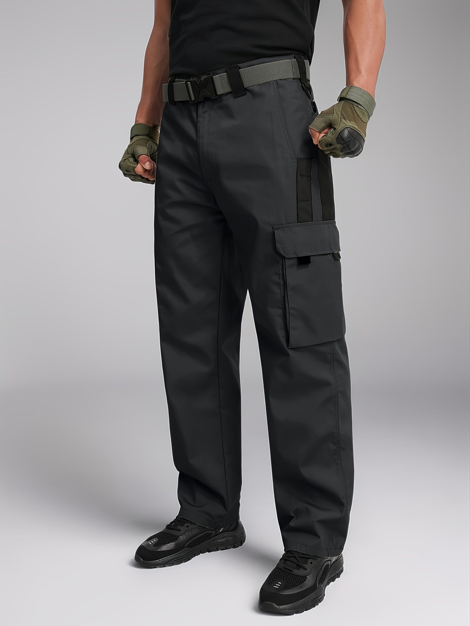 Unisex Coveralls – Black+gray Polyester Pants – view 8
