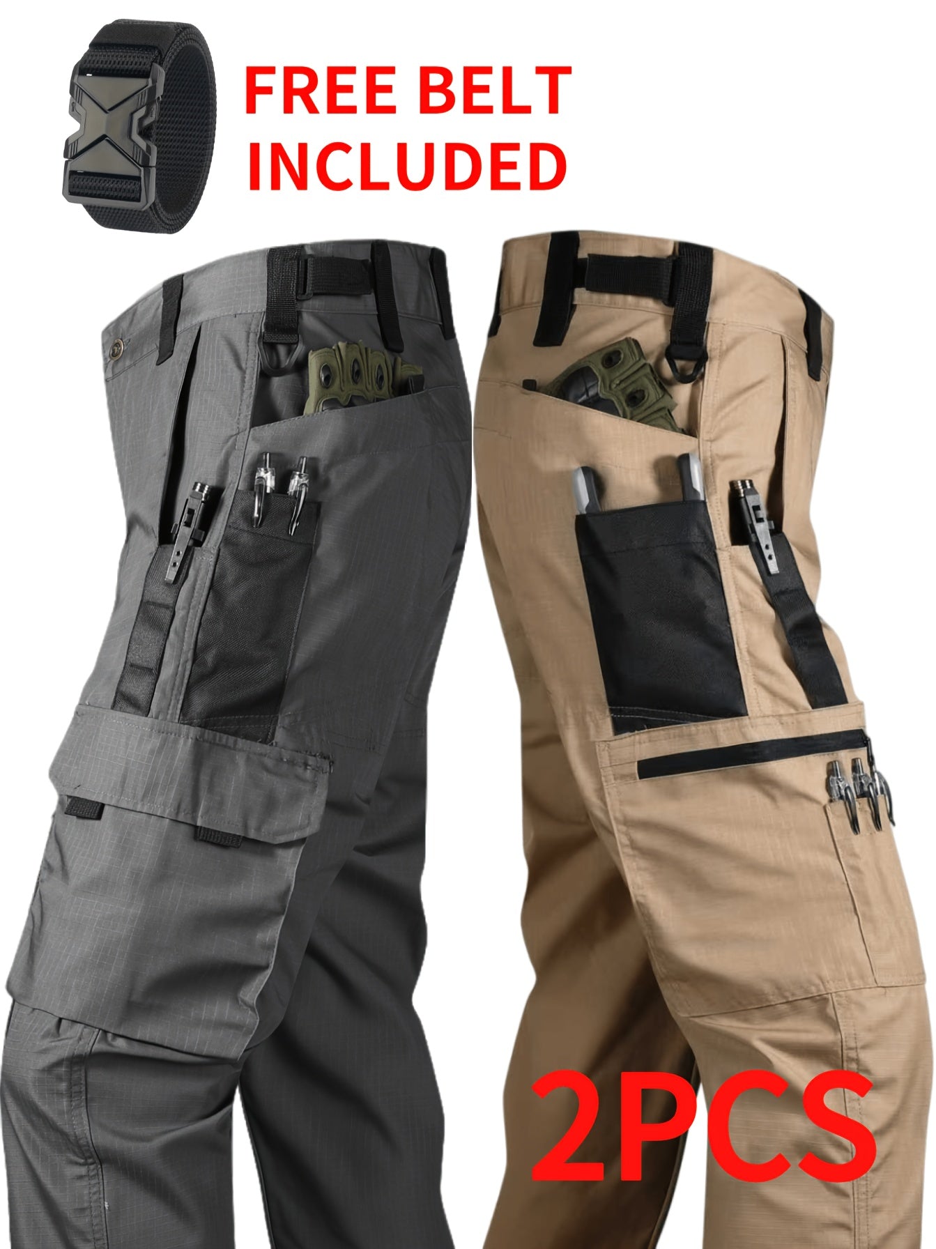 Unisex Coveralls – Black+gray Polyester Pants – view 11