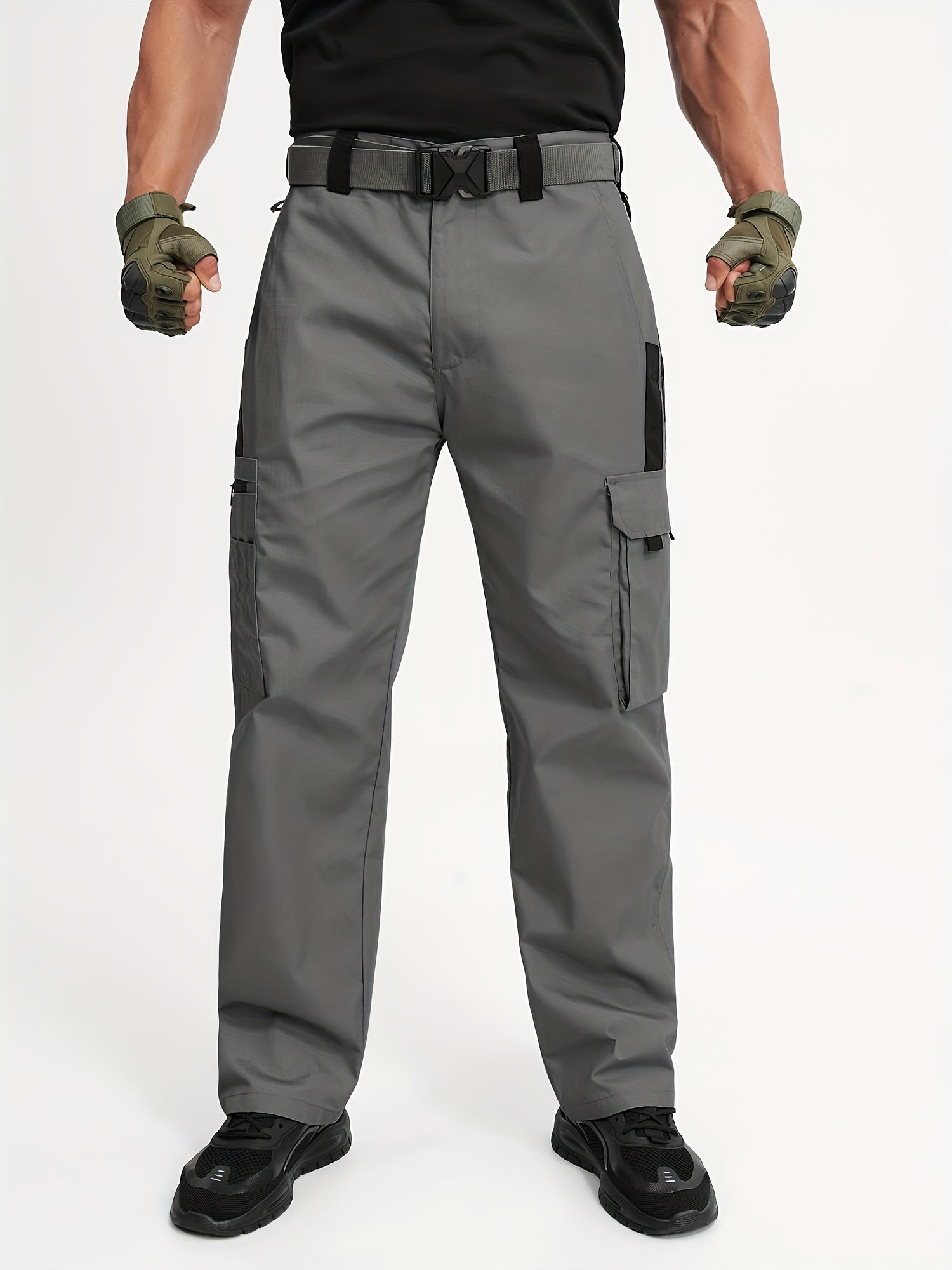 Unisex Coveralls – Black+gray Polyester Pants – view 12