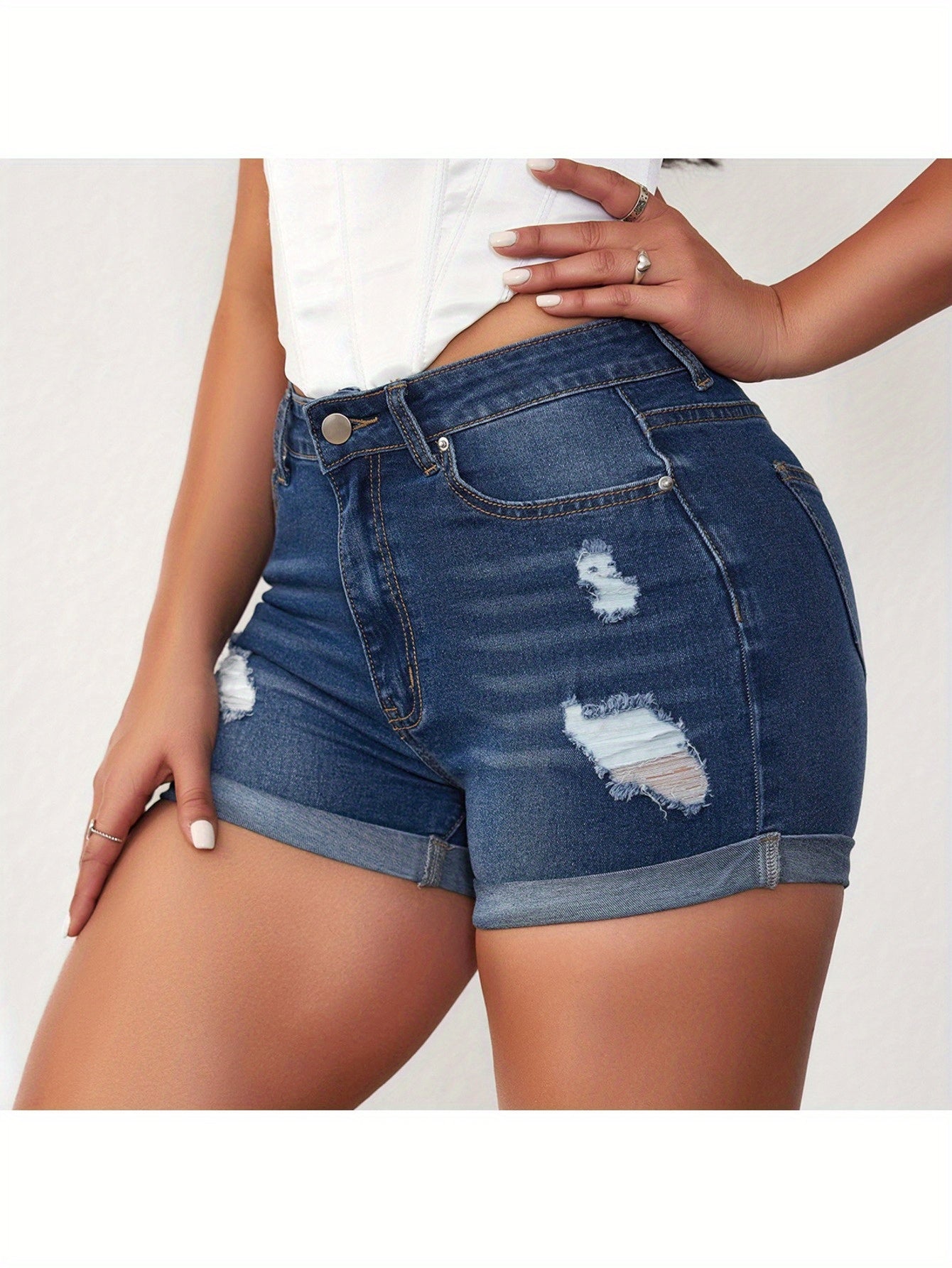 Unisex Denim Shorts - Distressed – Blue detail view