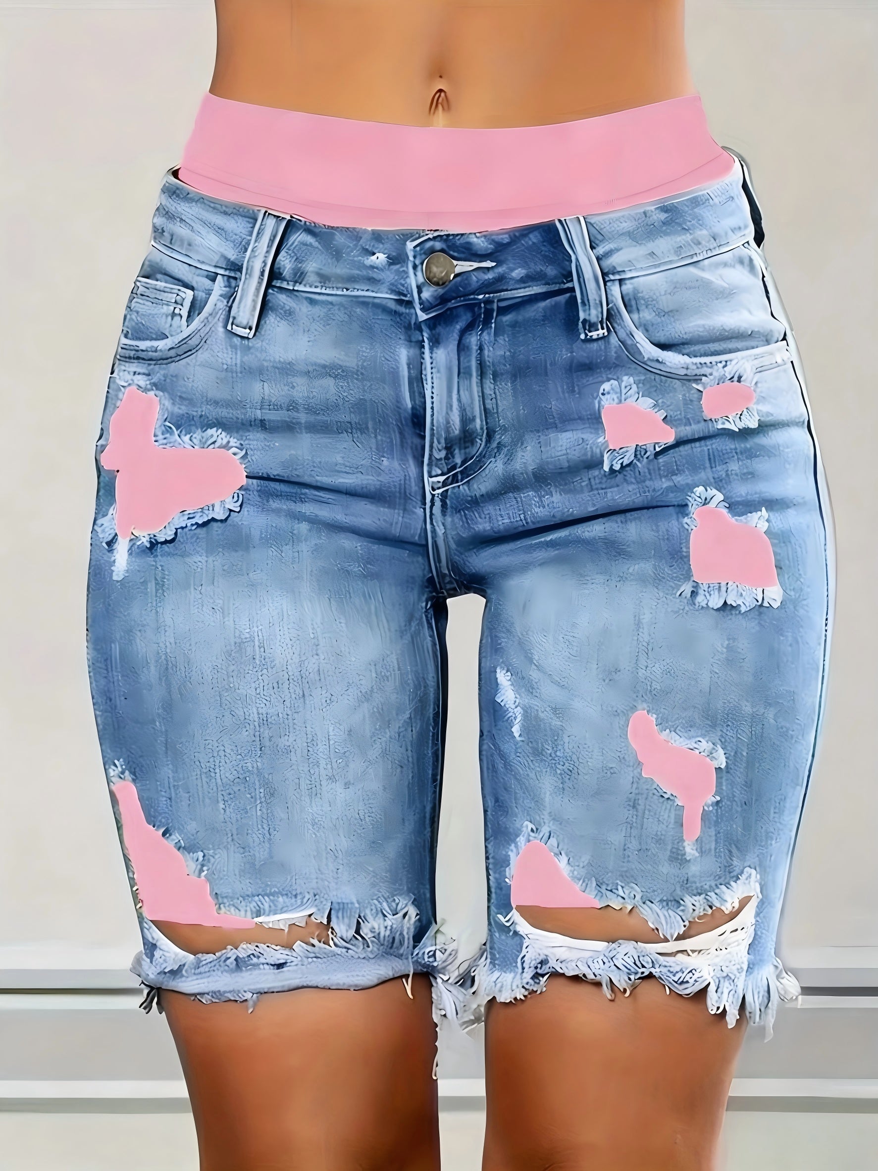 Unisex Denim Shorts - Distressed – Pink / Violet detail view