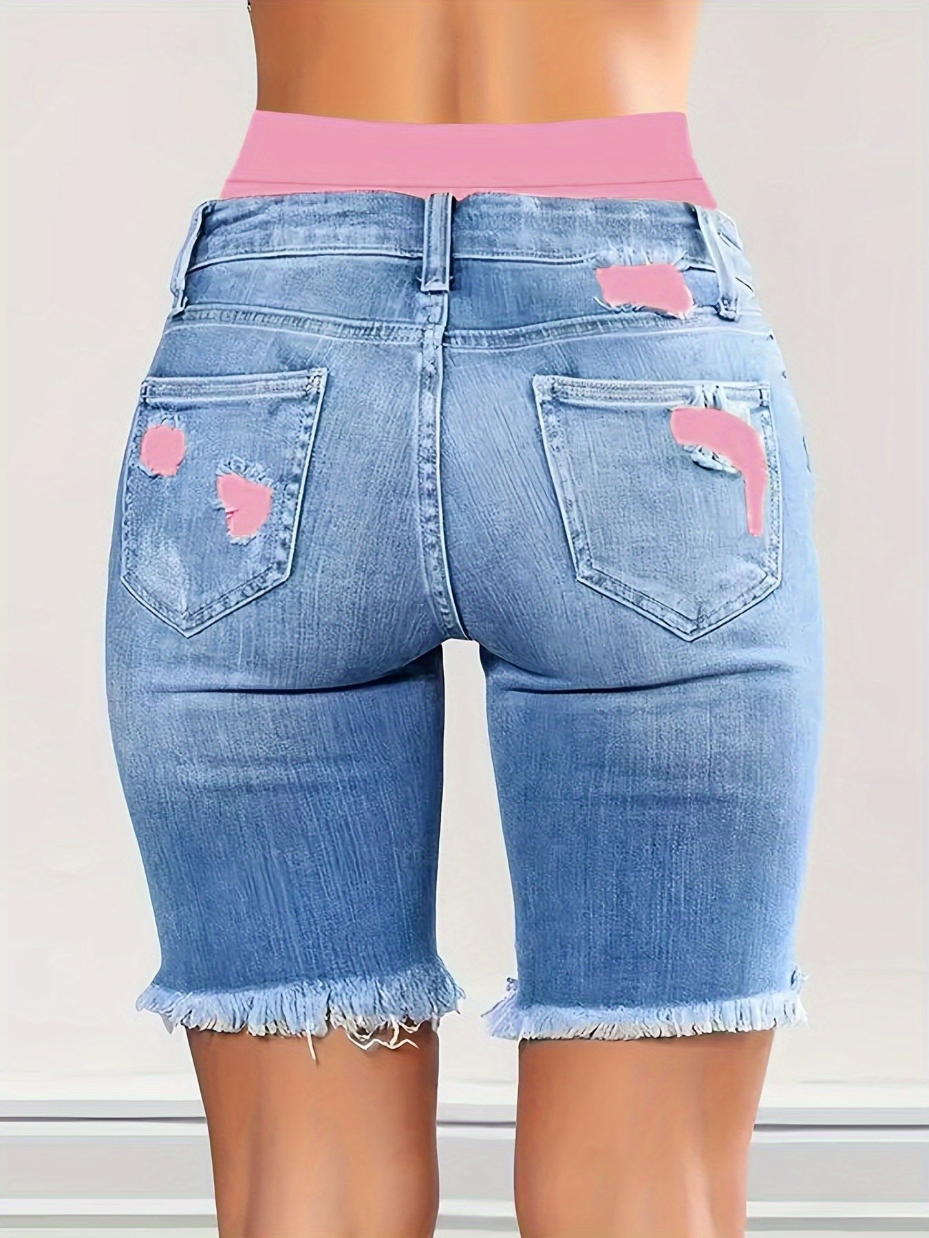 Unisex Denim Shorts - Distressed – Pink / Violet detail view
