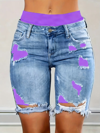 Unisex Denim Shorts - Distressed – Pink / Violet detail view