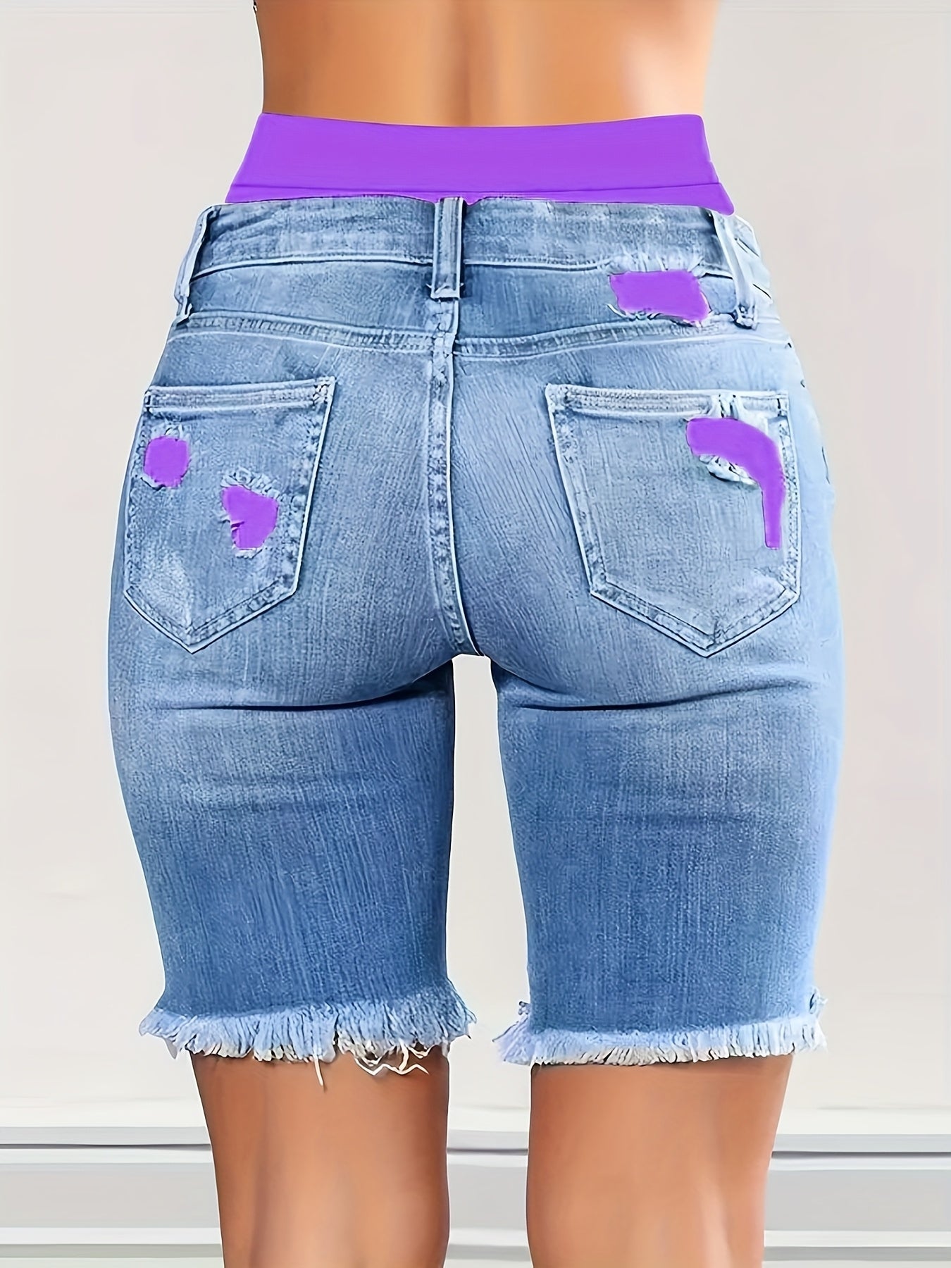 Unisex Denim Shorts - Distressed – Pink / Violet detail view
