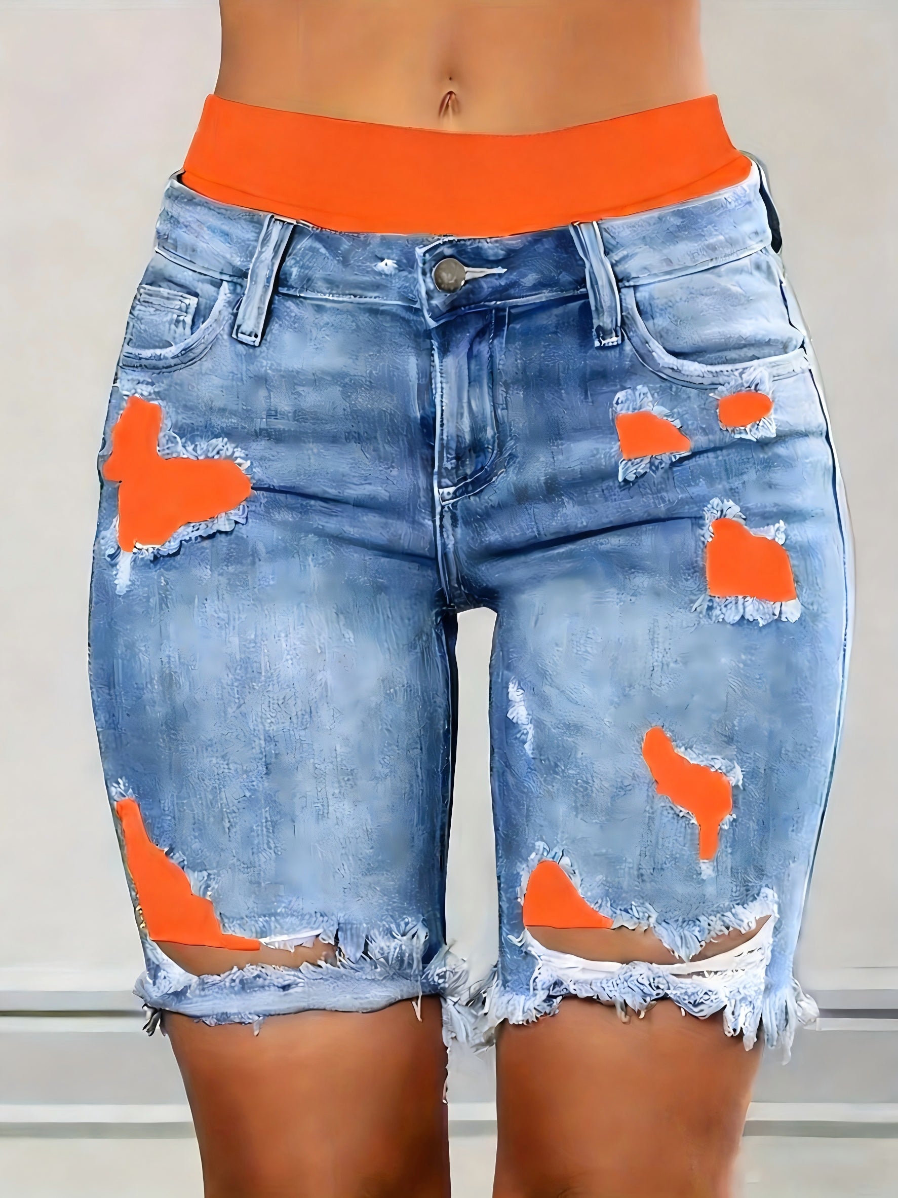 Unisex Denim Shorts - Distressed – Pink / Violet detail view