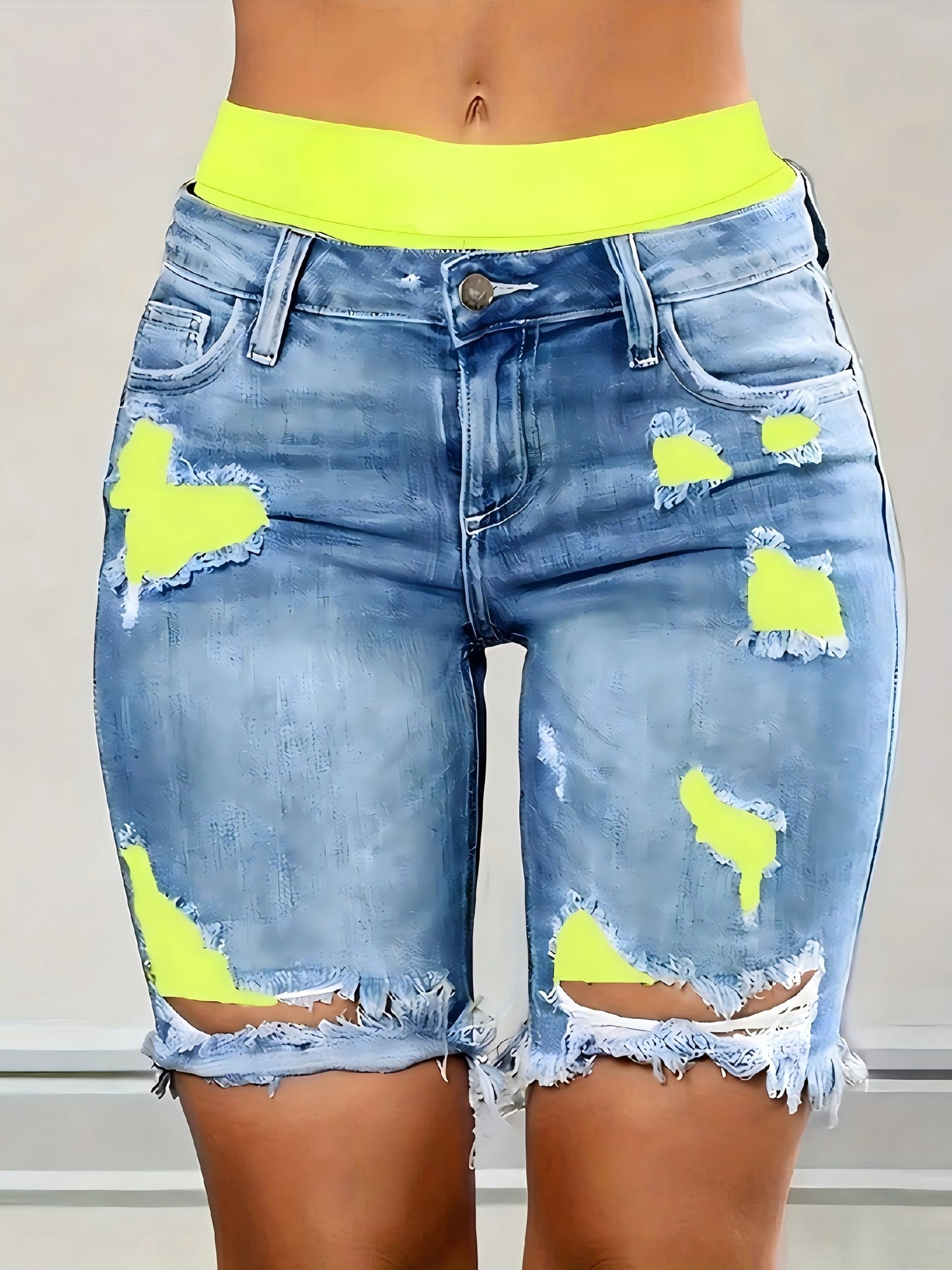 Unisex Denim Shorts - Distressed – Pink / Violet – Pink option – main product image