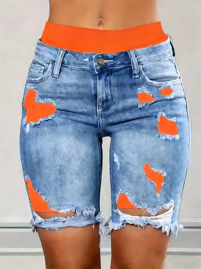 Unisex Denim Shorts - Distressed – Pink / Violet – Pink option – view 4