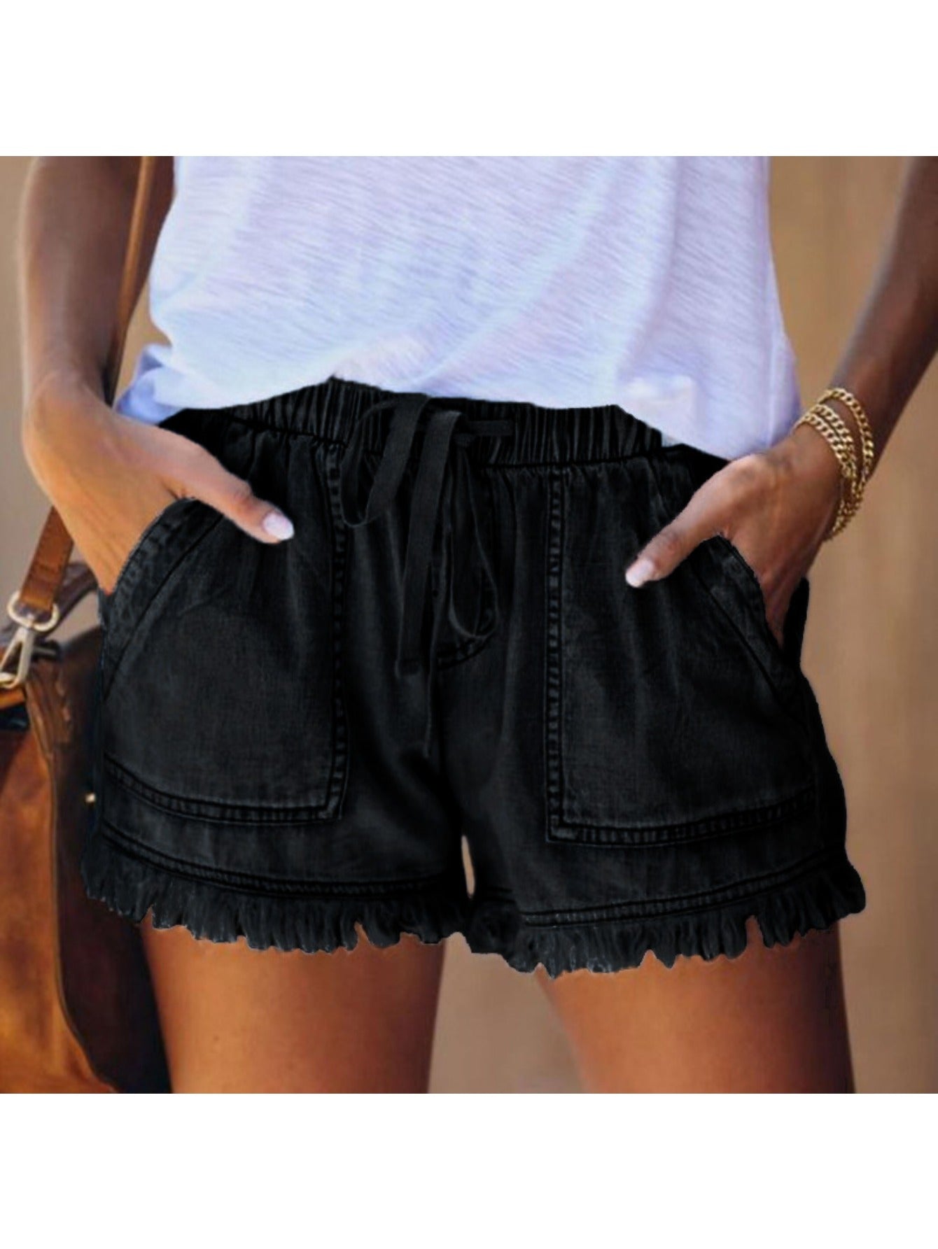 Unisex Denim Shorts - High-Waist – Black / Deep Blue detail view