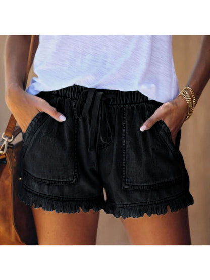 Unisex Denim Shorts - High-Waist – Black / Deep Blue detail view