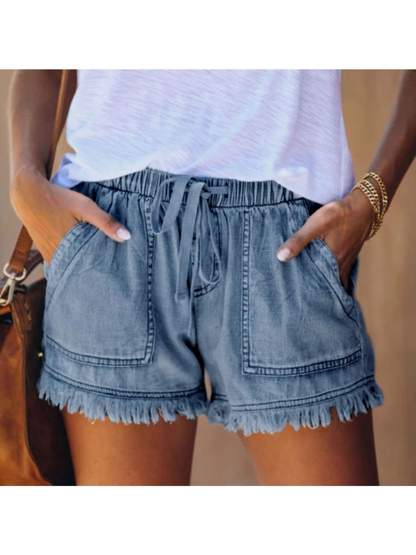 Unisex Denim Shorts - High-Waist – Black / Deep Blue detail view