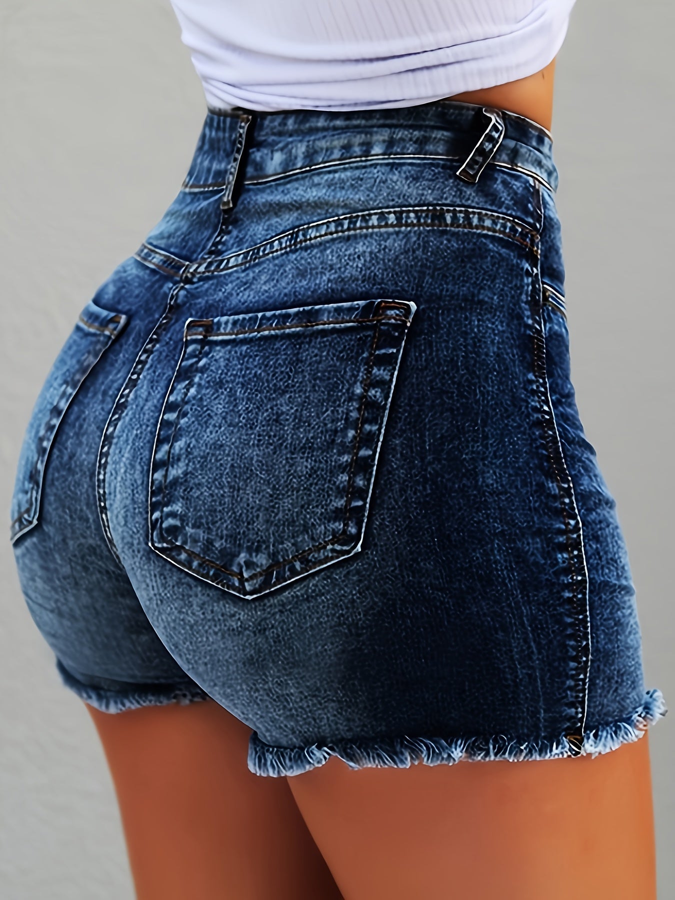 Unisex Denim Shorts - High-Waist – Dark Blue / Black detail view