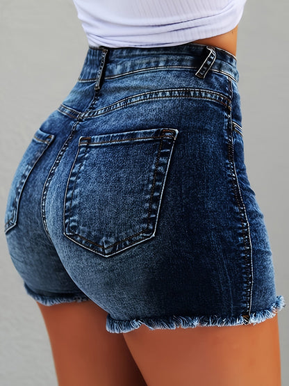 Unisex Denim Shorts - High-Waist – Dark Blue / Black detail view
