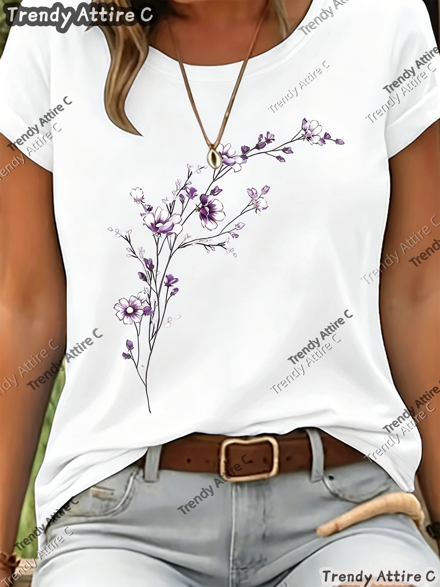 Unisex Floral Print T-Shirt - Short Sleeve – 15-Color Selection – view 6