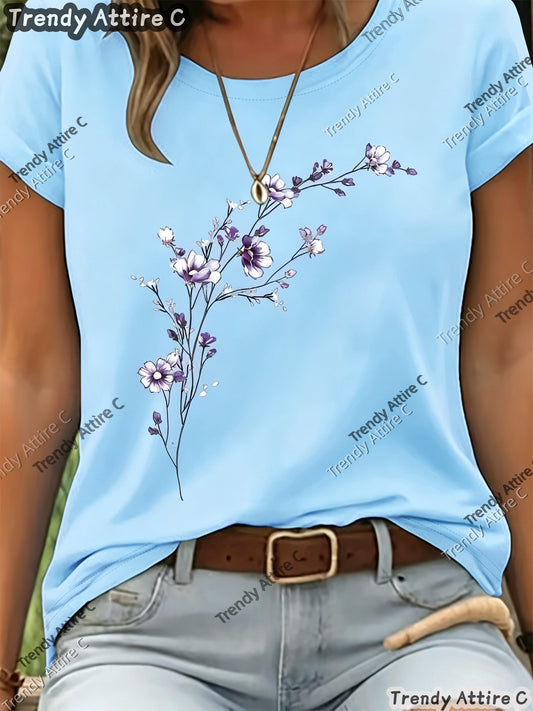 Unisex Floral Print T-Shirt - Short Sleeve – 15-Color Selection – Purple option – main product image