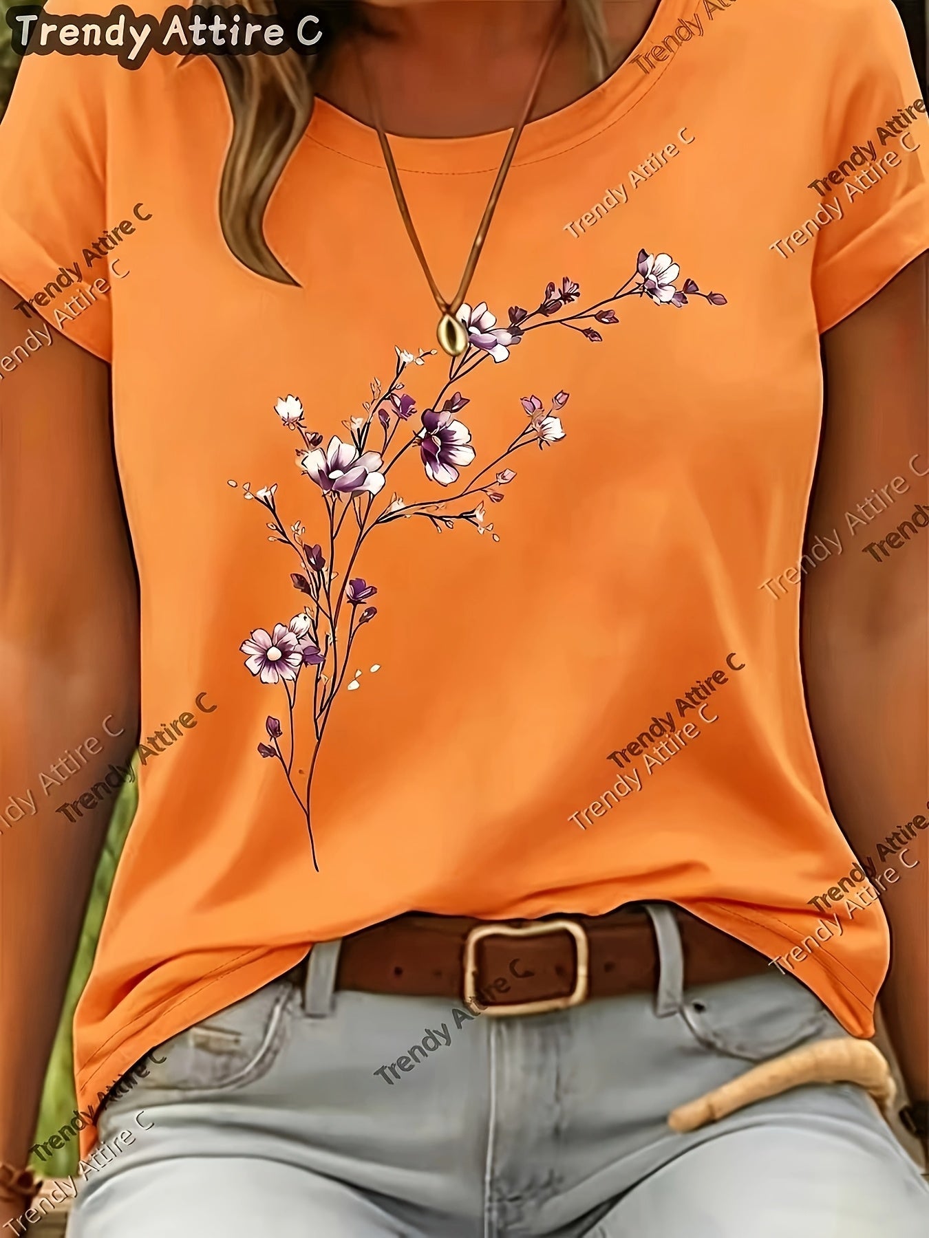 Unisex Floral Print T-Shirt - Short Sleeve – 15-Color Selection – Purple option – view 2