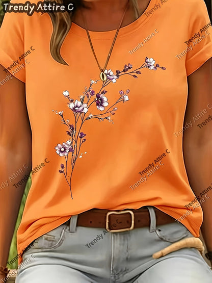 Unisex Floral Print T-Shirt - Short Sleeve – 15-Color Selection – Purple option – view 2