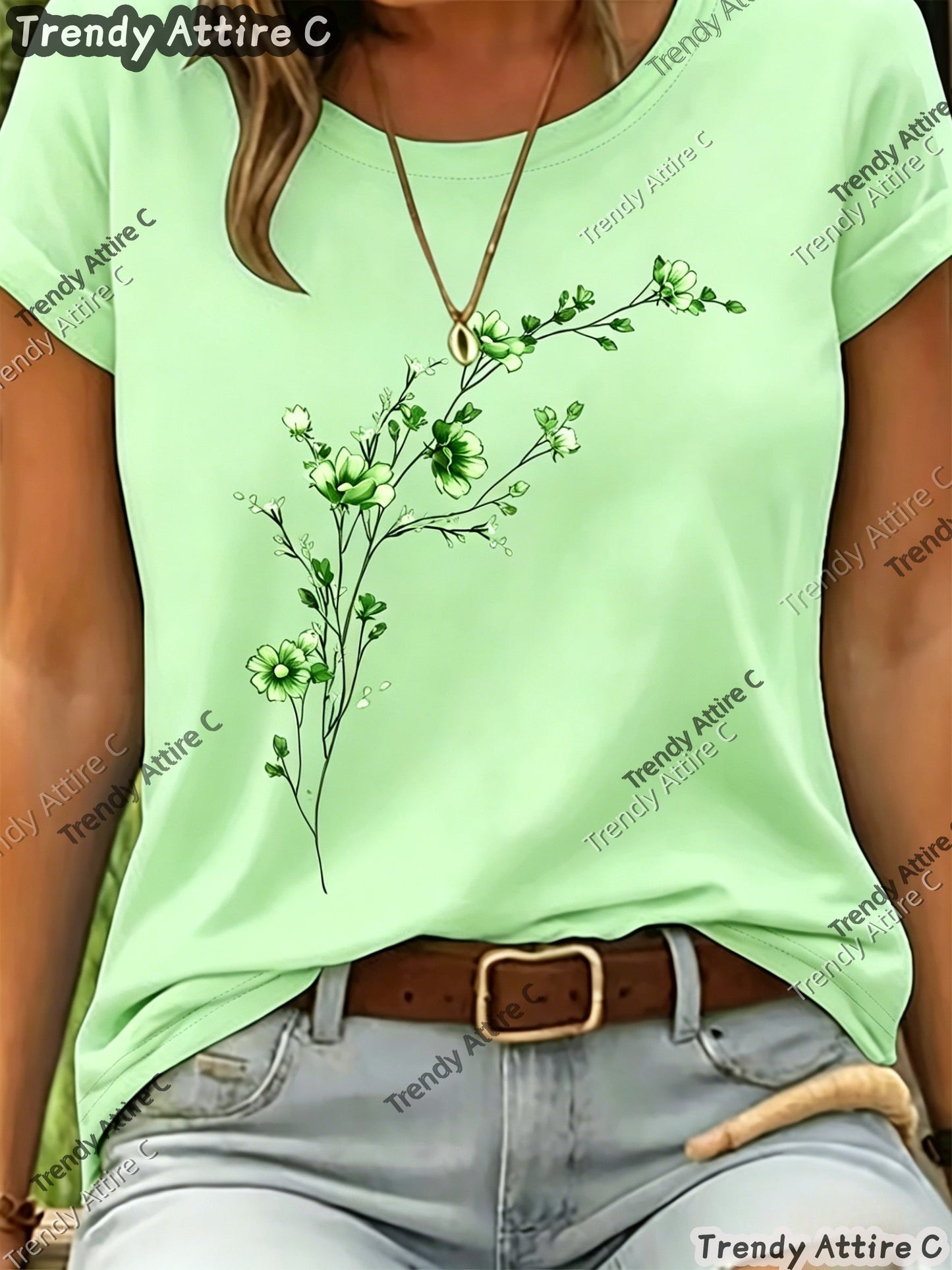 Unisex Floral Print T-Shirt - Short Sleeve – 15-Color Selection – Purple option – view 7