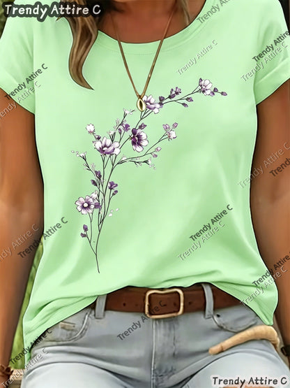 Unisex Floral Print T-Shirt - Short Sleeve – 15-Color Selection – Purple option – view 8