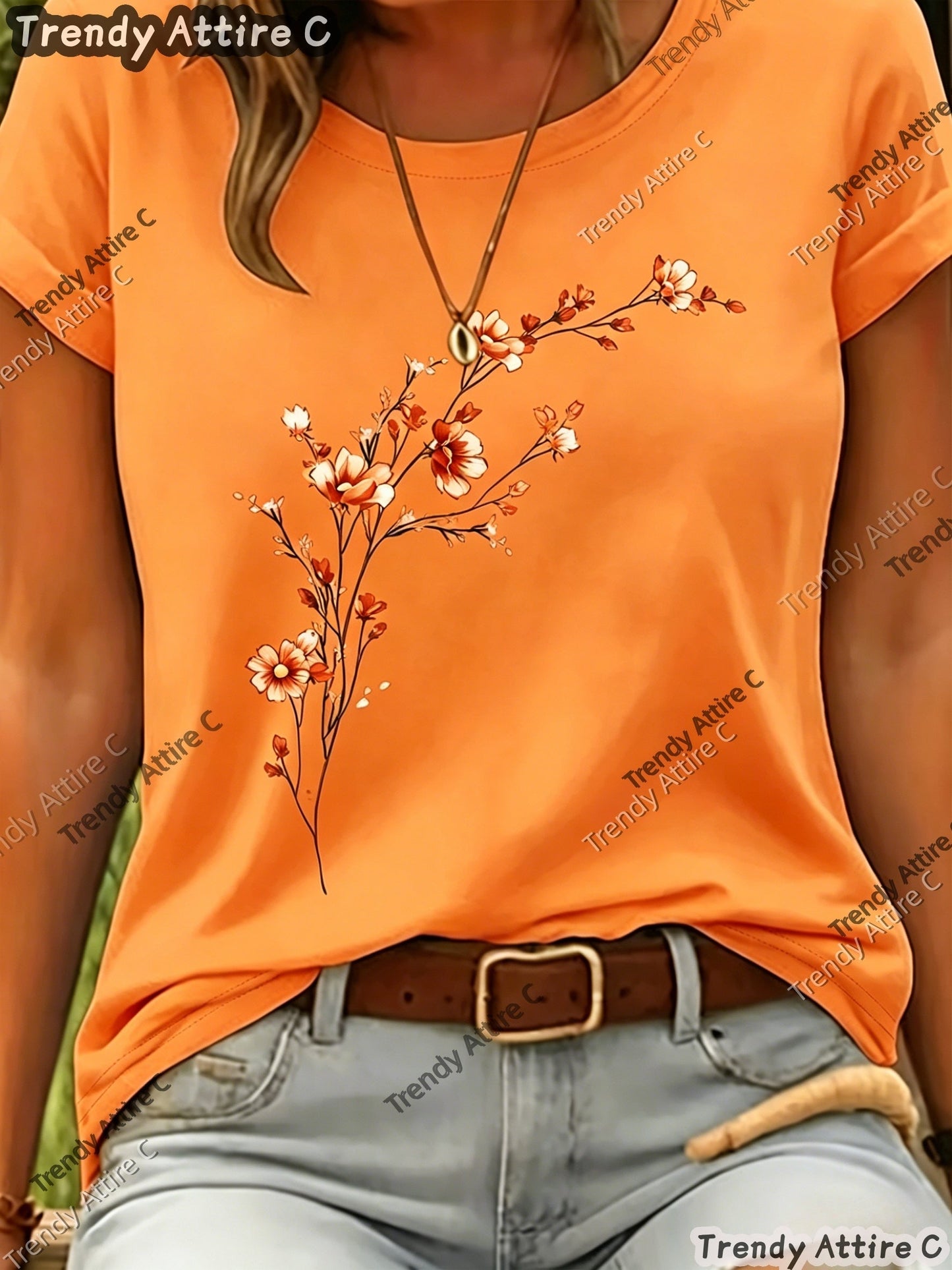 Unisex Floral Print T-Shirt - Short Sleeve – 15-Color Selection – Purple option – view 11