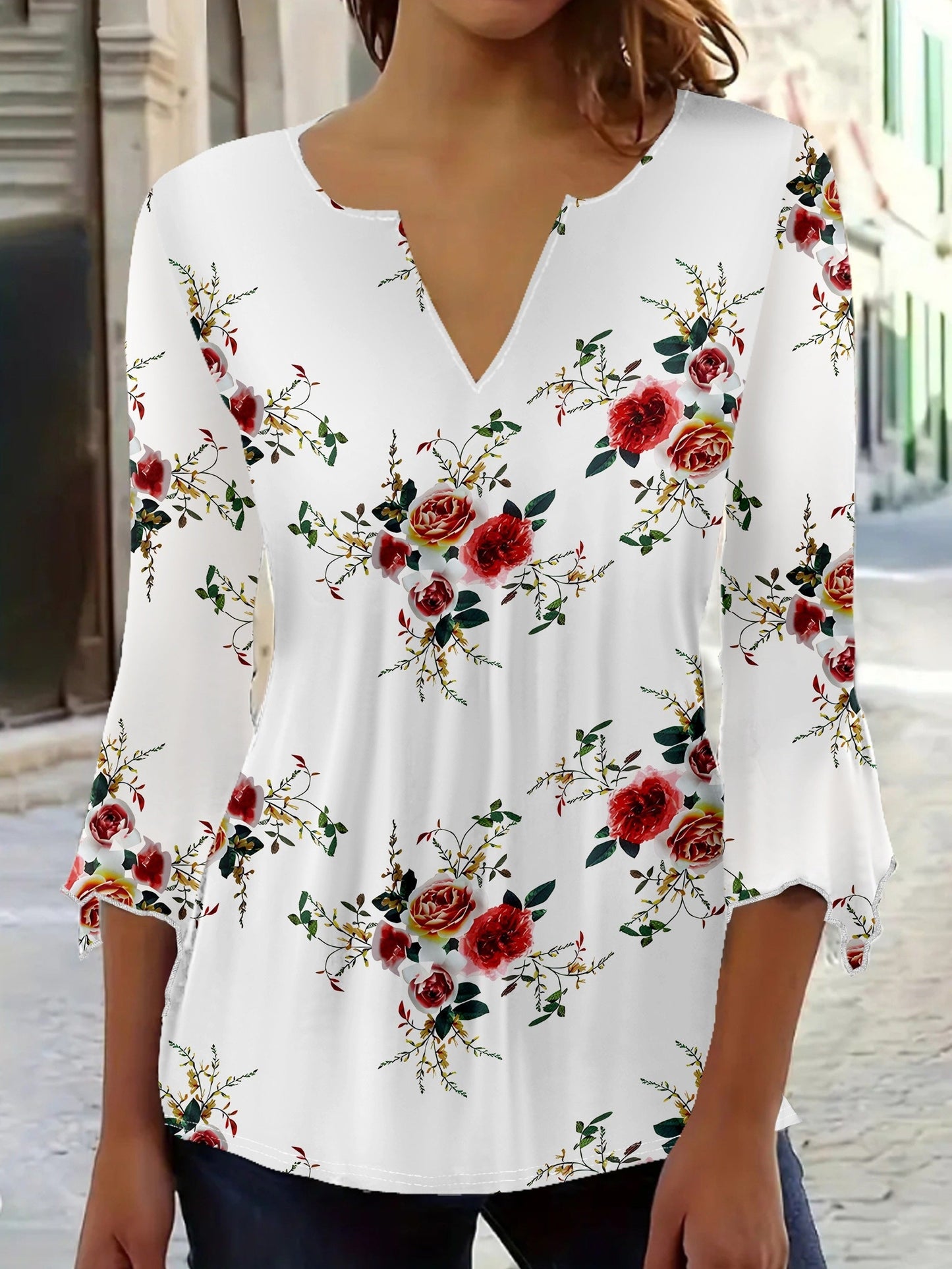 Unisex Floral Print T-Shirt - Short Sleeve – Sizes S–XL – White option – main product image