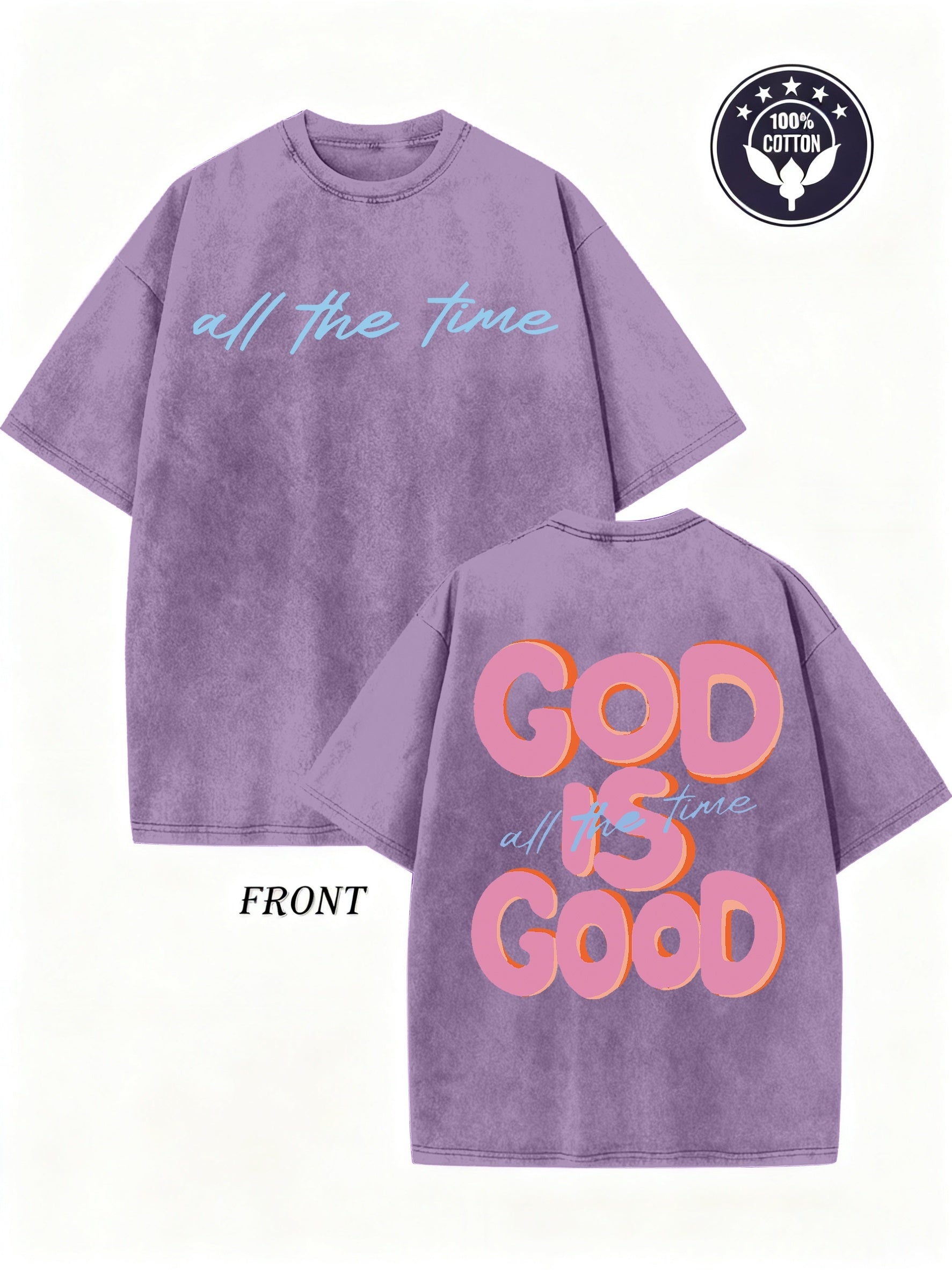 Unisex God Is Good Graphic T-Shirt - 250G Washed Double-Sided Print – view 2