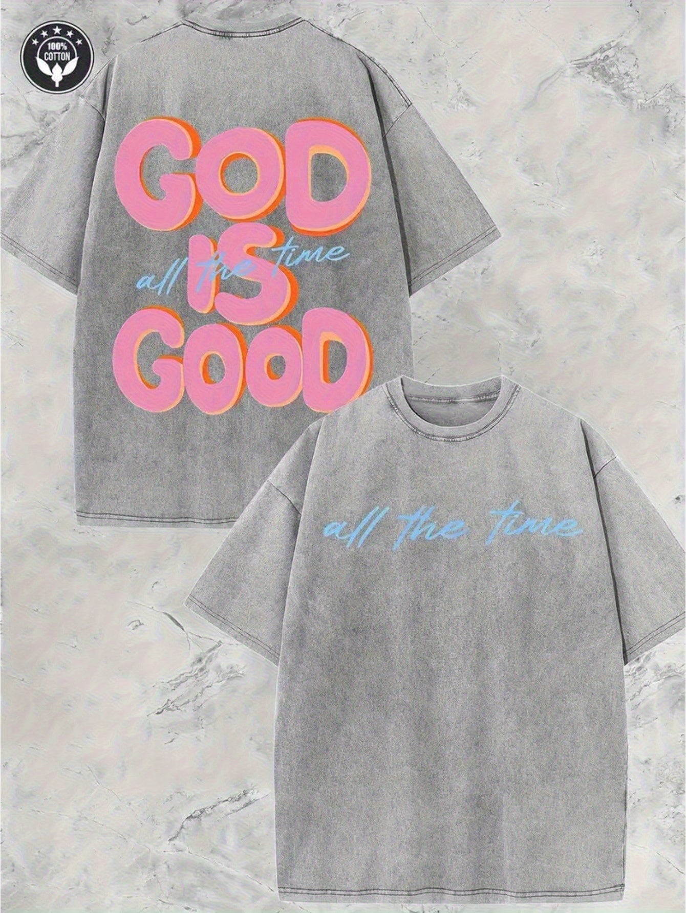 Unisex God Is Good Graphic T-Shirt - 250G Washed Double-Sided Print – view 5