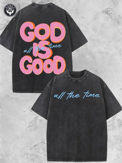 Unisex God Is Good Graphic T-Shirt - 250G Washed Double-Sided Print – view 9