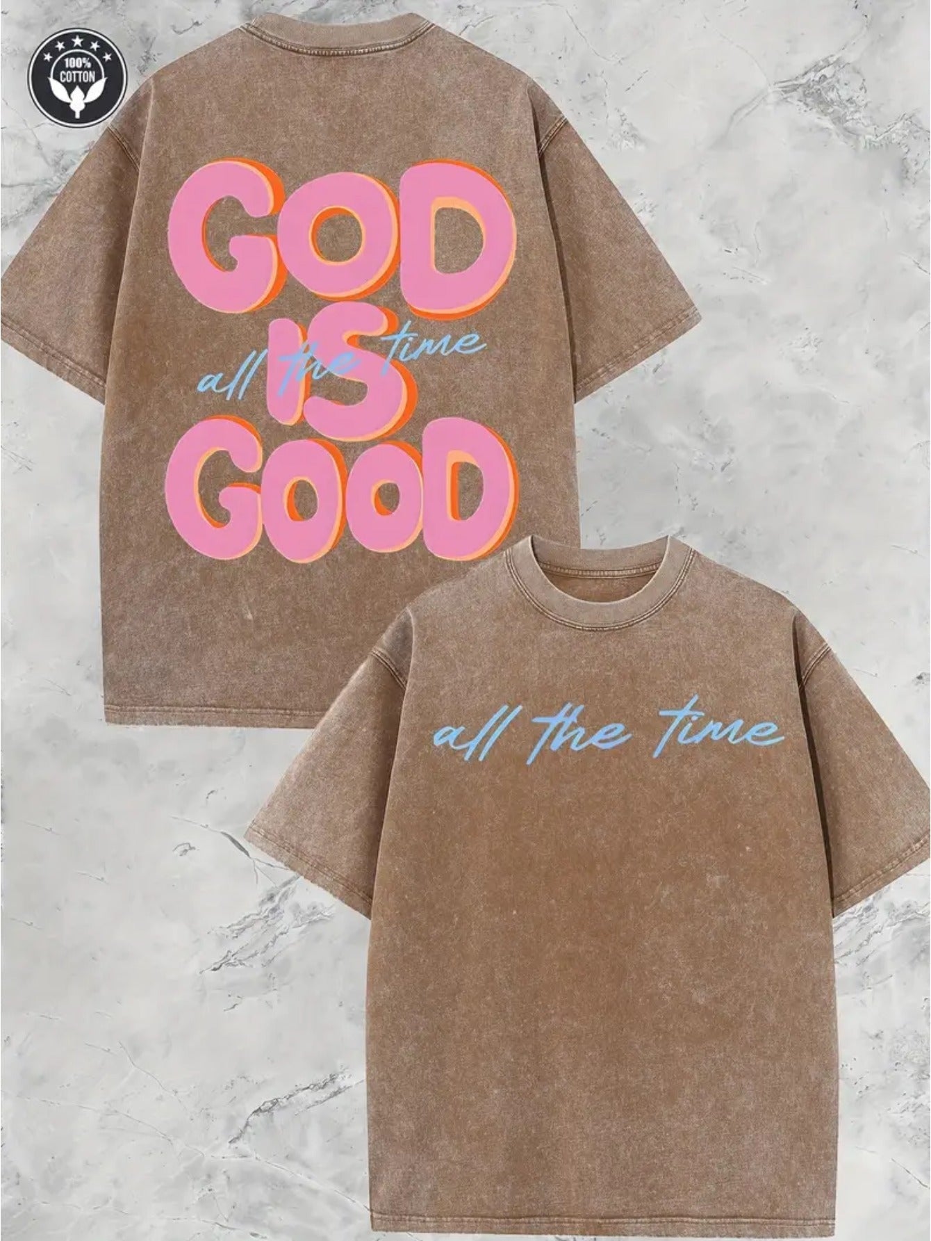 Unisex God Is Good Graphic T-Shirt - 250G Washed Double-Sided Print – view 11