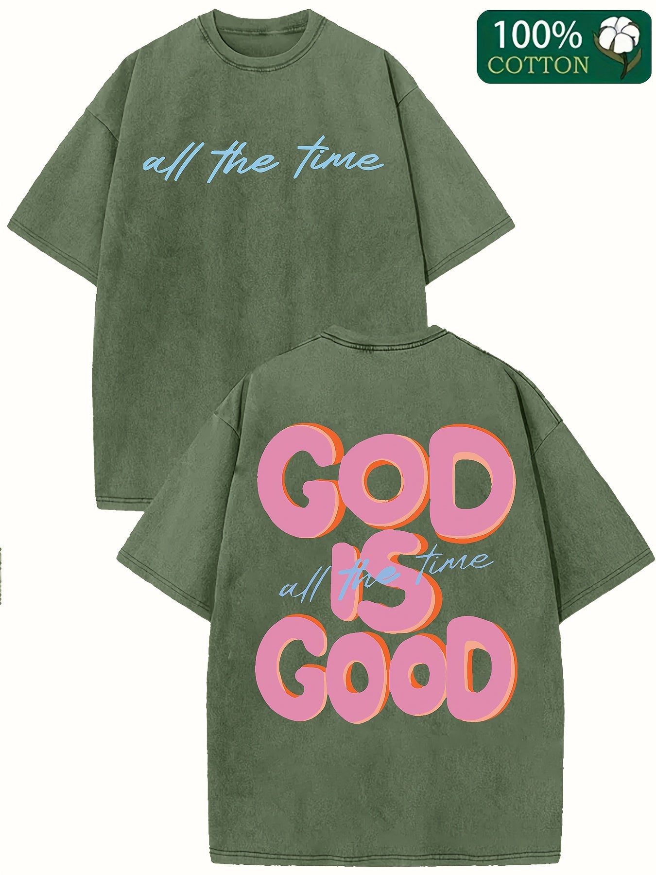 Unisex God Is Good Graphic T-Shirt - 250G Washed Double-Sided Print – Black option – view 3