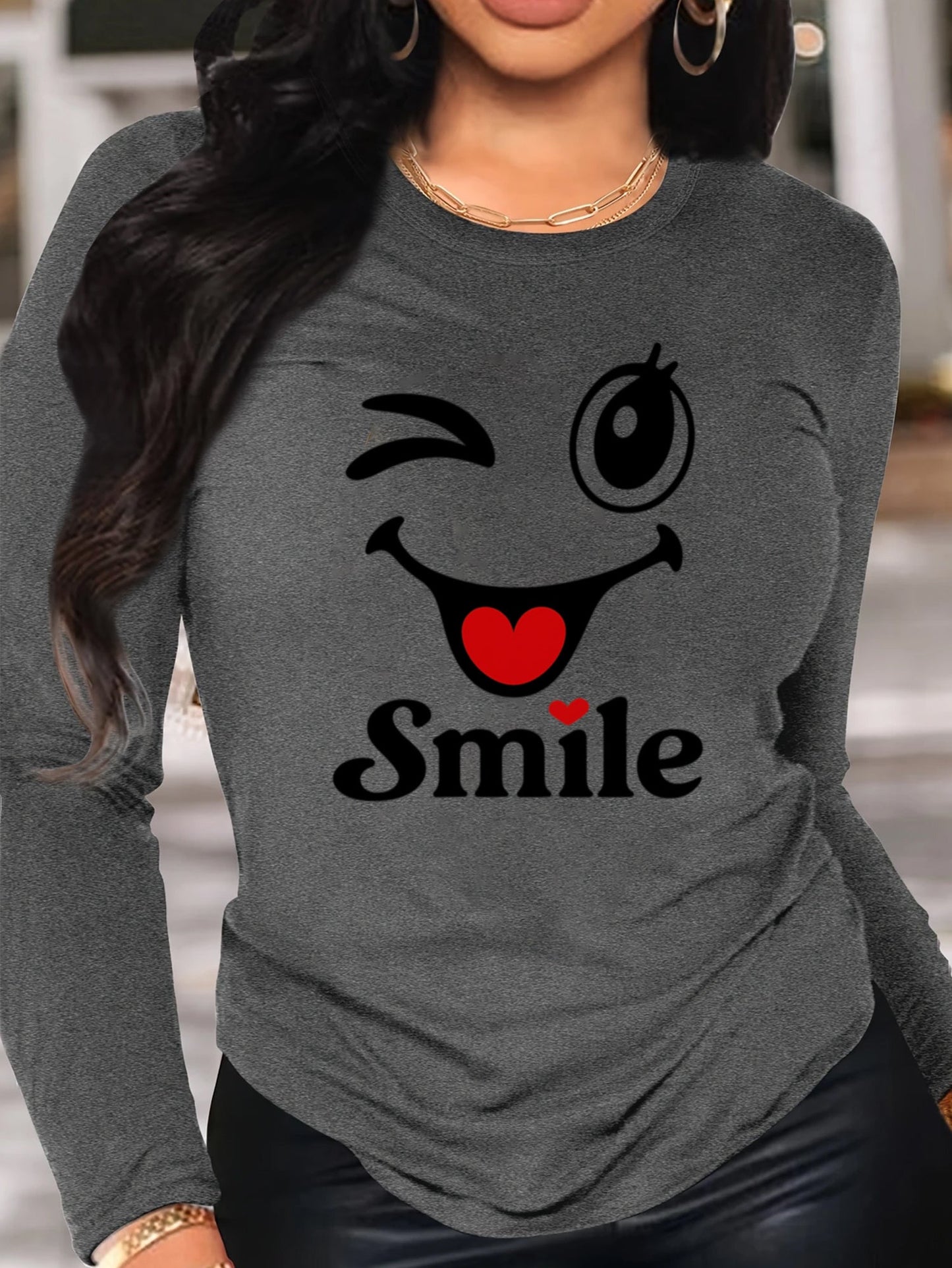 Unisex Graphic Print T-Shirt - Long Sleeve – Grey / Burgundy detail view