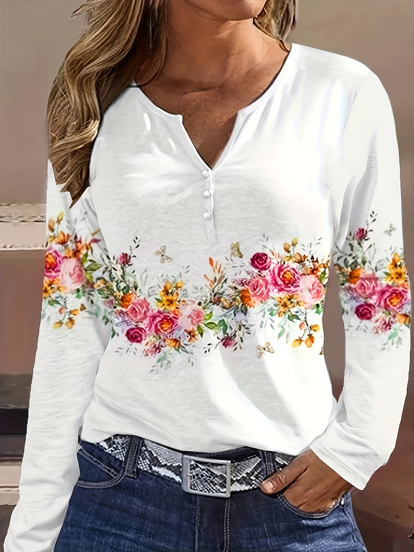 Unisex Graphic Print T-Shirt - Long Sleeve – White detail view