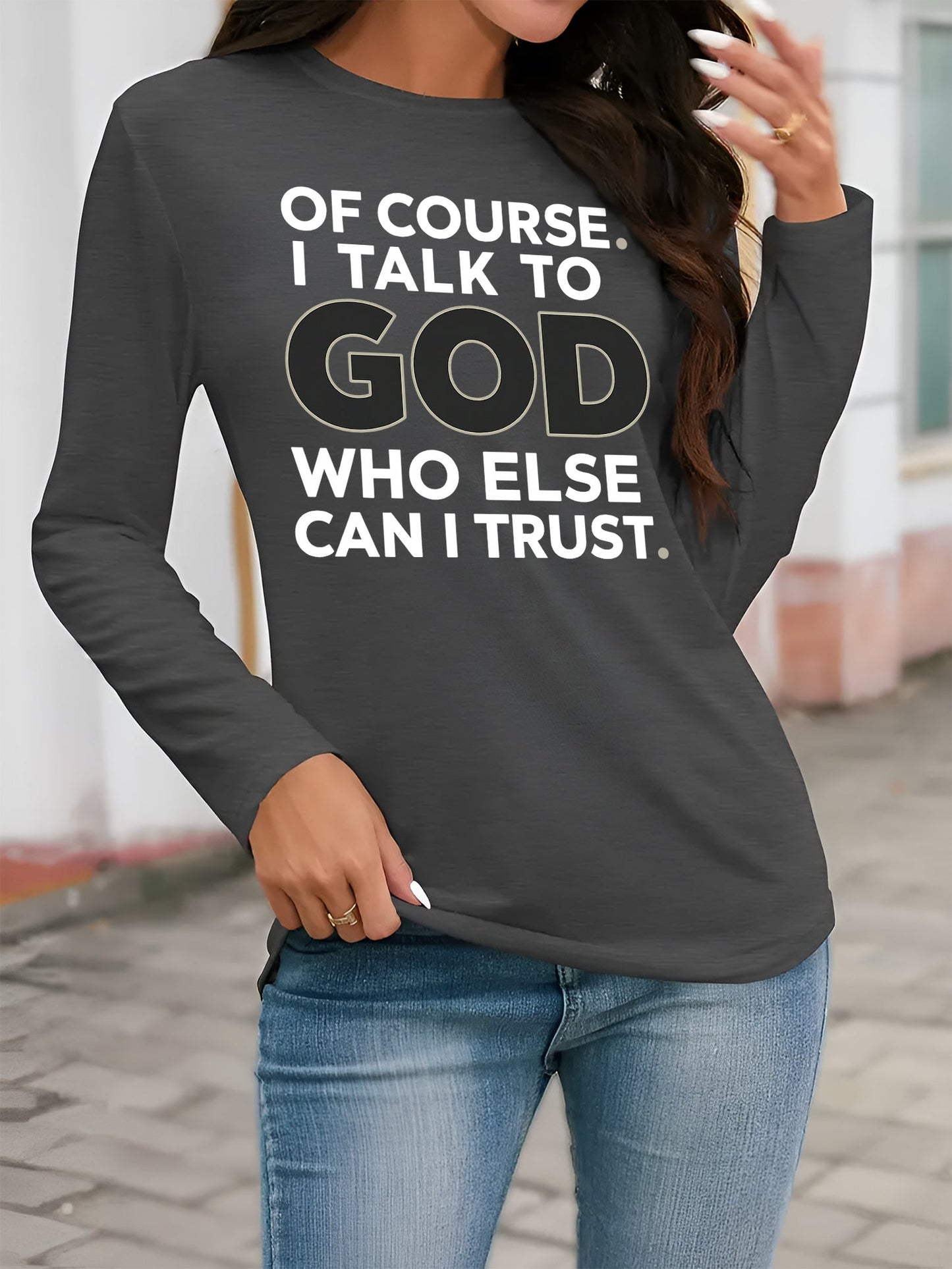 Unisex Graphic Print T-Shirt - Long Sleeve – White / Black detail view