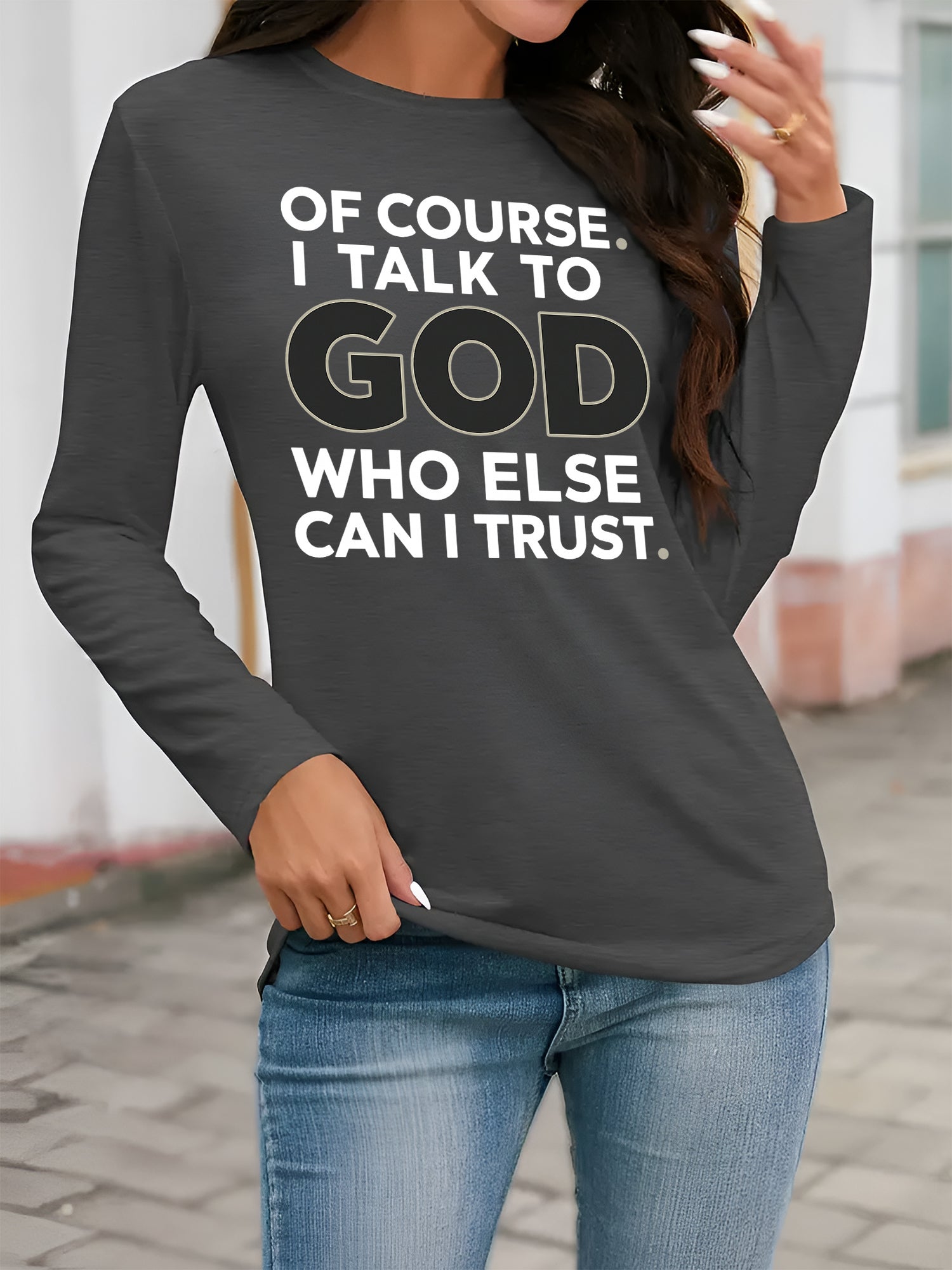 Unisex Graphic Print T-Shirt - Long Sleeve – White / Black detail view
