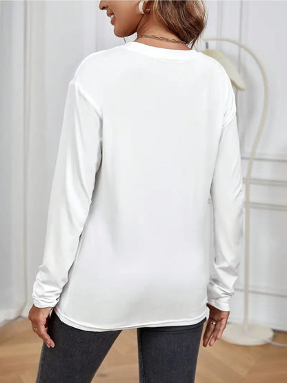 Unisex Graphic Print T-Shirt - Long Sleeve – White / Black detail view
