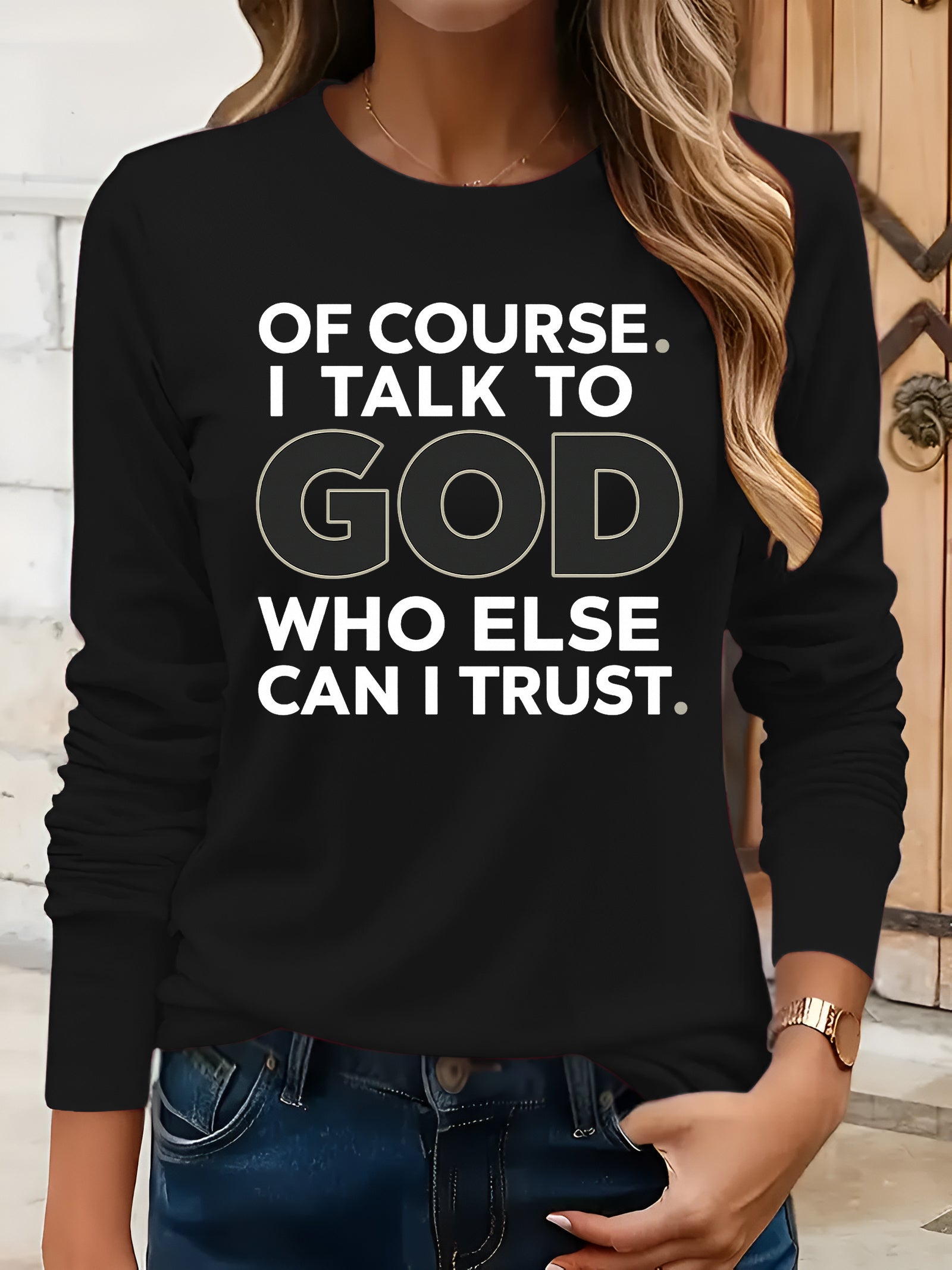 Unisex Graphic Print T-Shirt - Long Sleeve – White / Black detail view