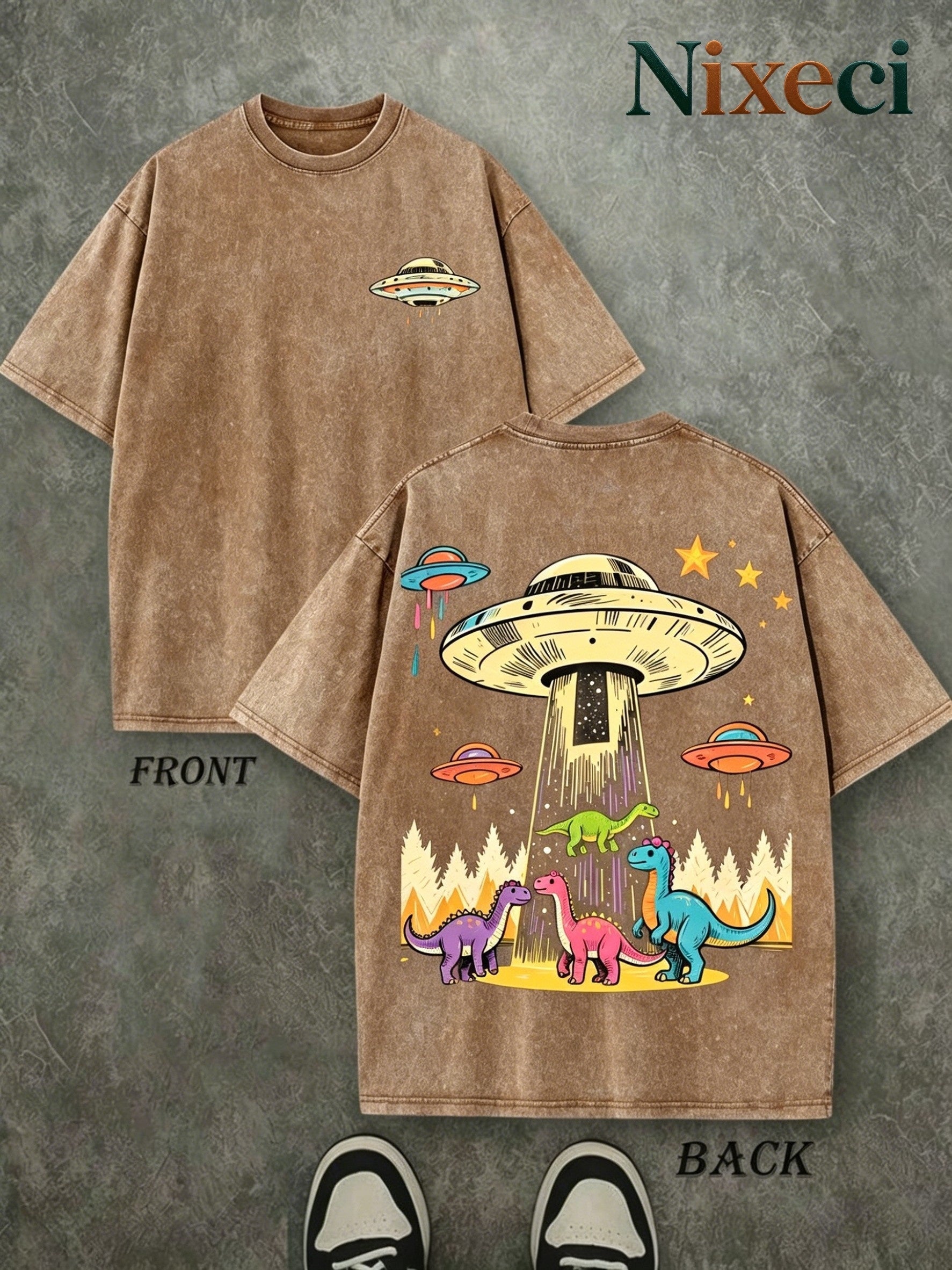 Unisex Graphic Print T-Shirt - Short Sleeve – Coffee Brown / Grey – Brown option – main product image