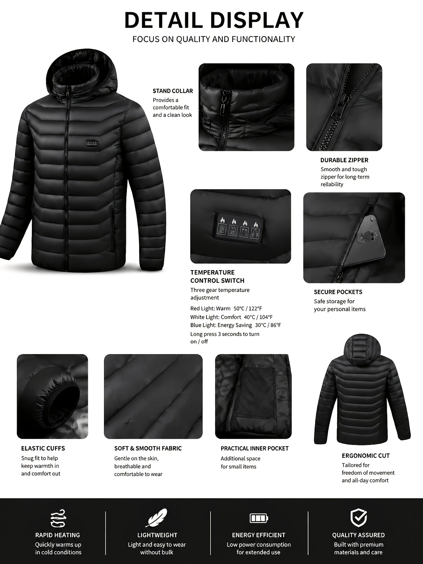Unisex Heated Pullover Jacket – Black Colorway 42789 – view 12