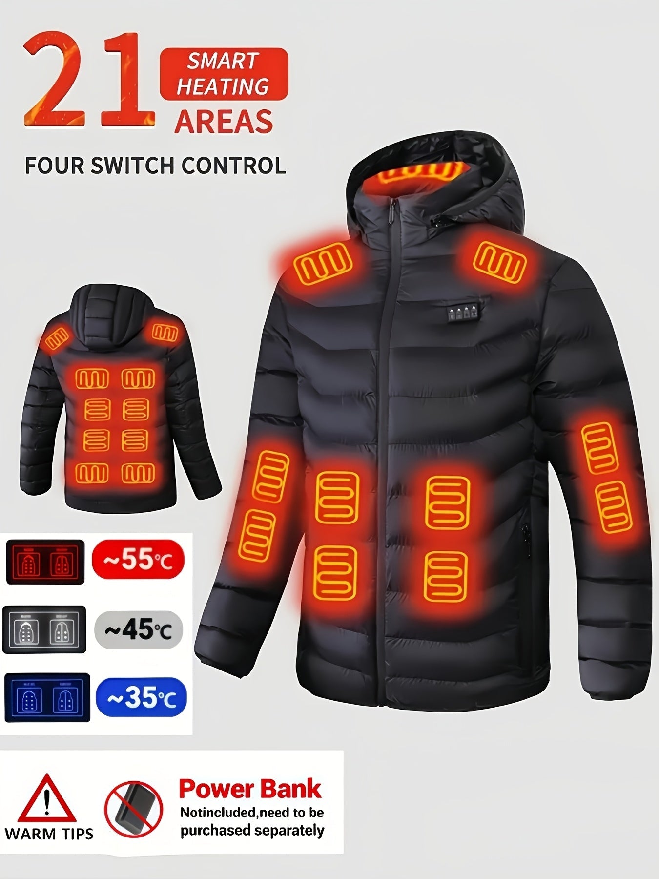 Unisex Heated Pullover Jacket – Sizes S–XXL – Black option – main product image