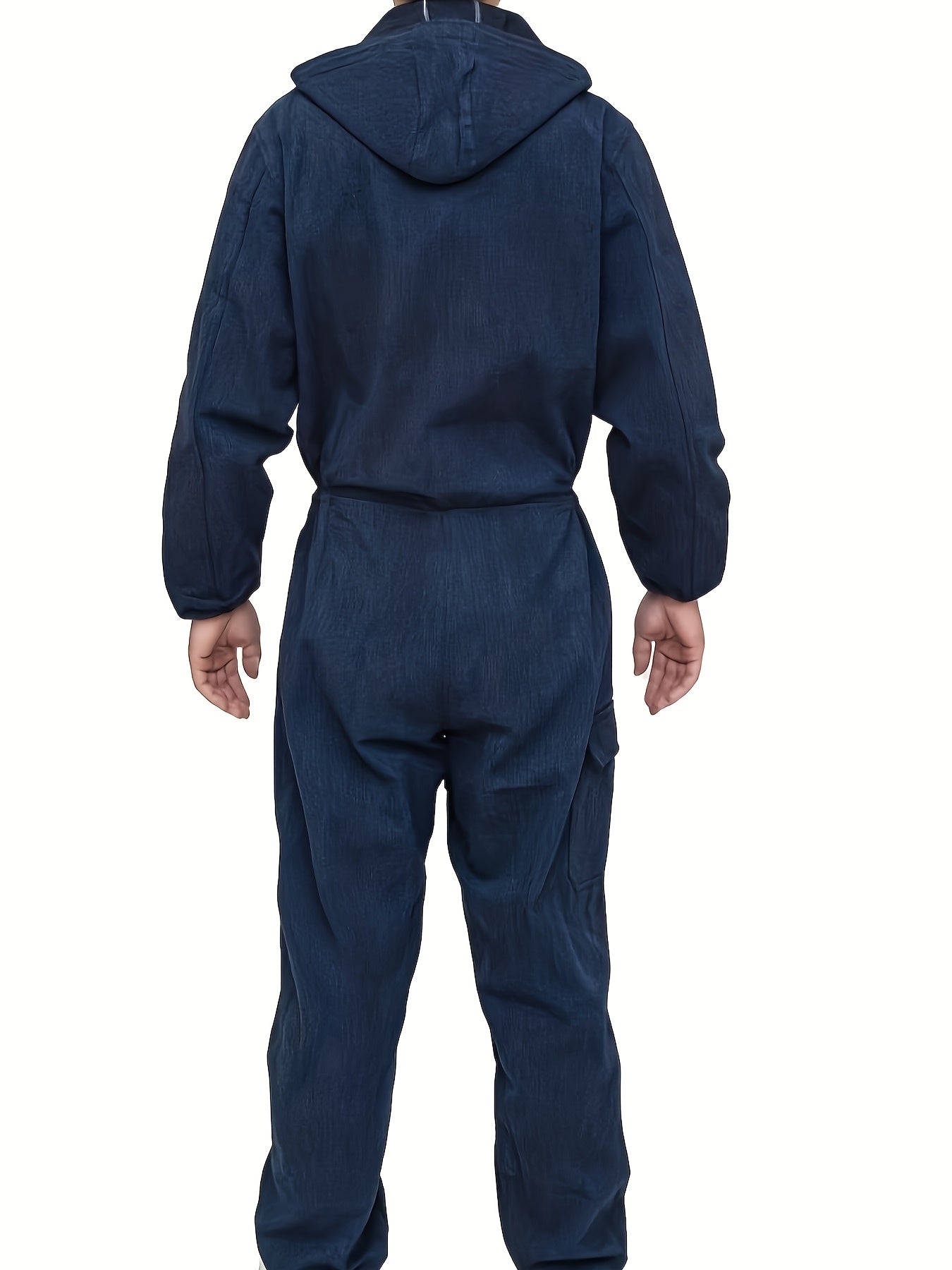 Unisex Hooded Denim-Look Coveralls - Loose Fit Zipper Front – view 2
