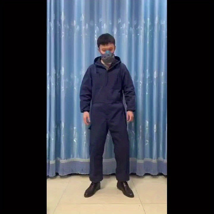 Unisex Hooded Denim-Look Coveralls - Loose Fit Zipper Front – view 6