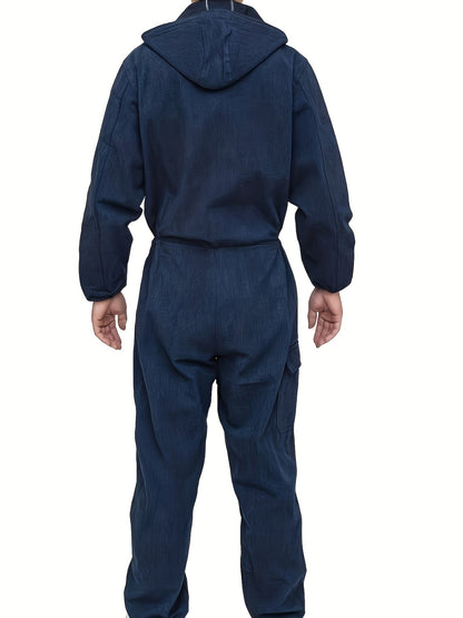 Unisex Hooded Denim-Look Coveralls - Loose Fit Zipper Front – view 8