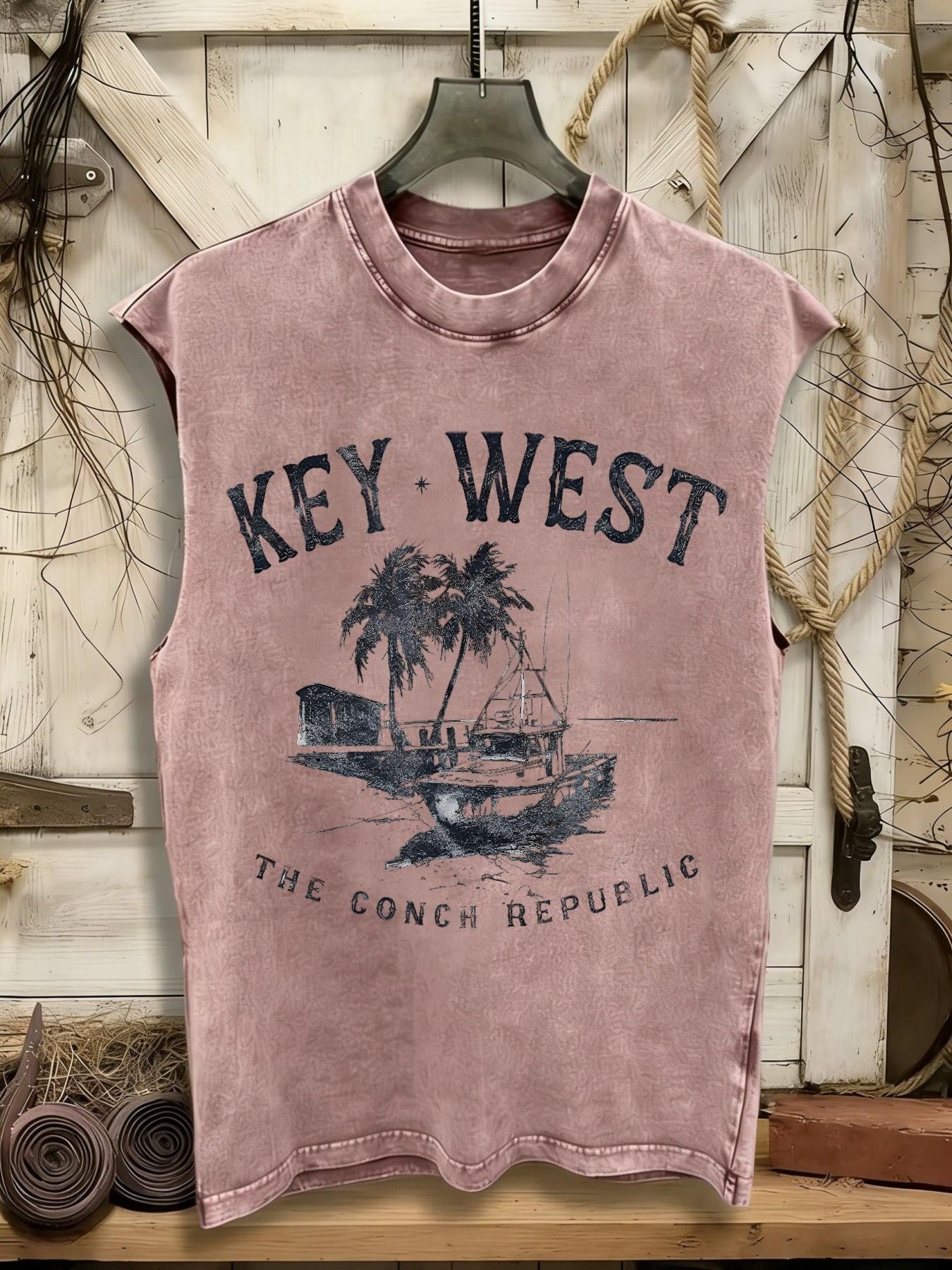 Unisex washed Key West graphic sleeveless tank top – view 2