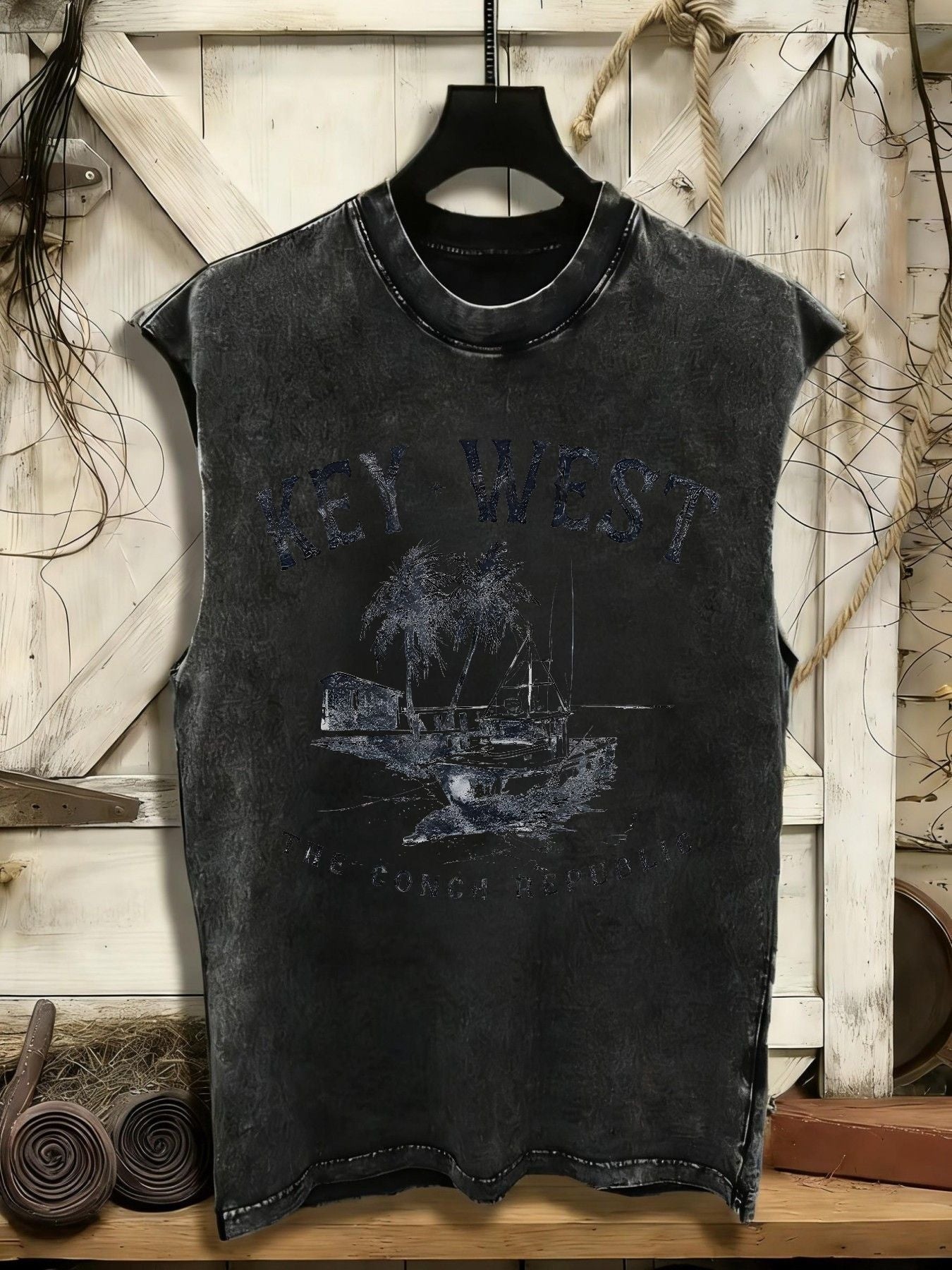 Unisex washed Key West graphic sleeveless tank top – view 3