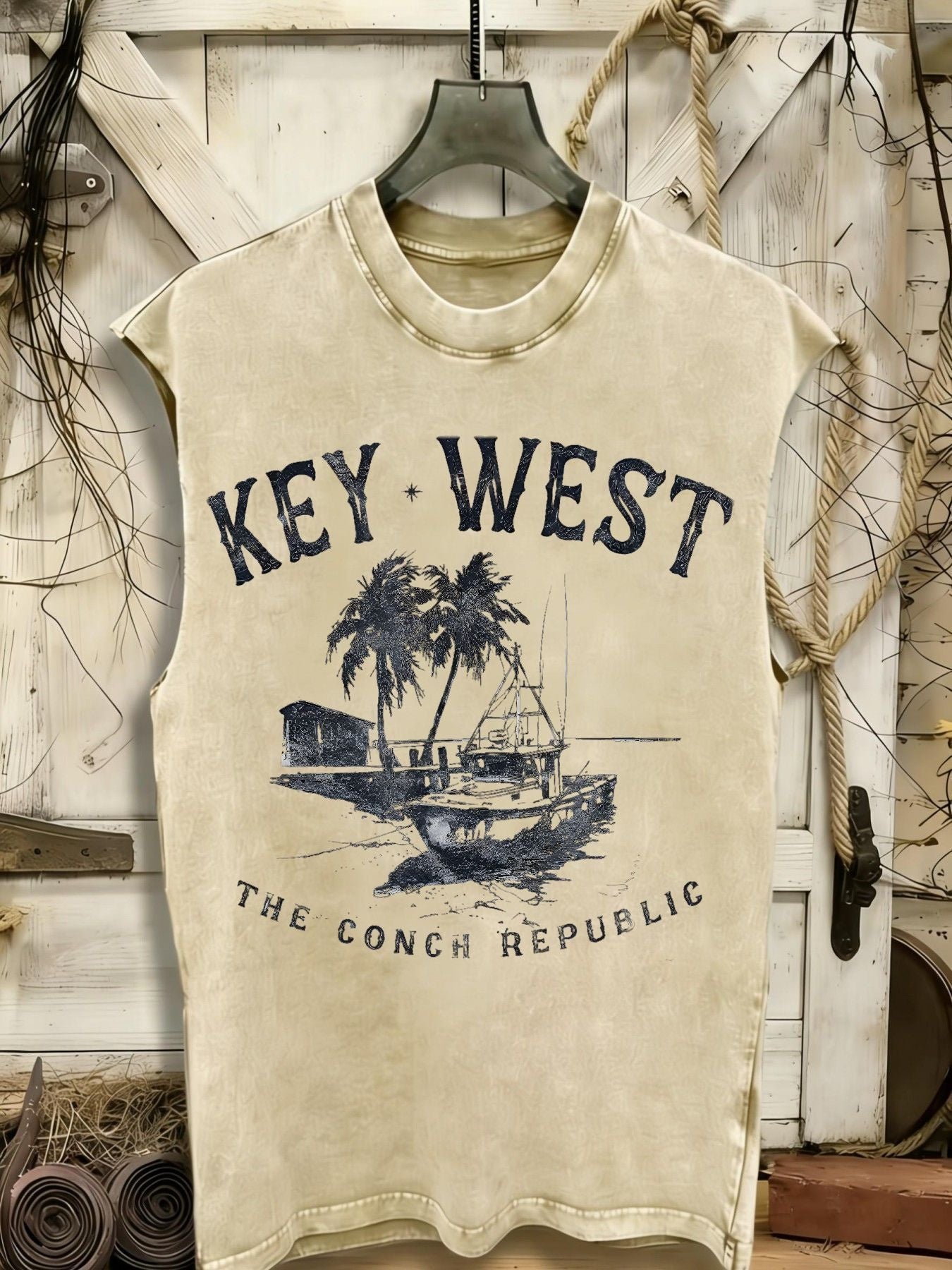 Unisex washed Key West graphic sleeveless tank top – view 7