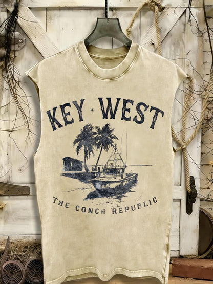 Unisex washed Key West graphic sleeveless tank top – view 7