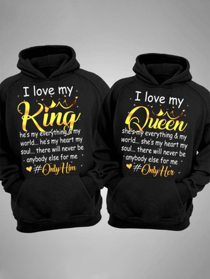 Unisex King and Queen Hoodie - Couples Heart Graphic – black option – main product image