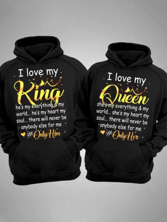 Unisex King and Queen Hoodie - Couples Heart Graphic – black option – main product image