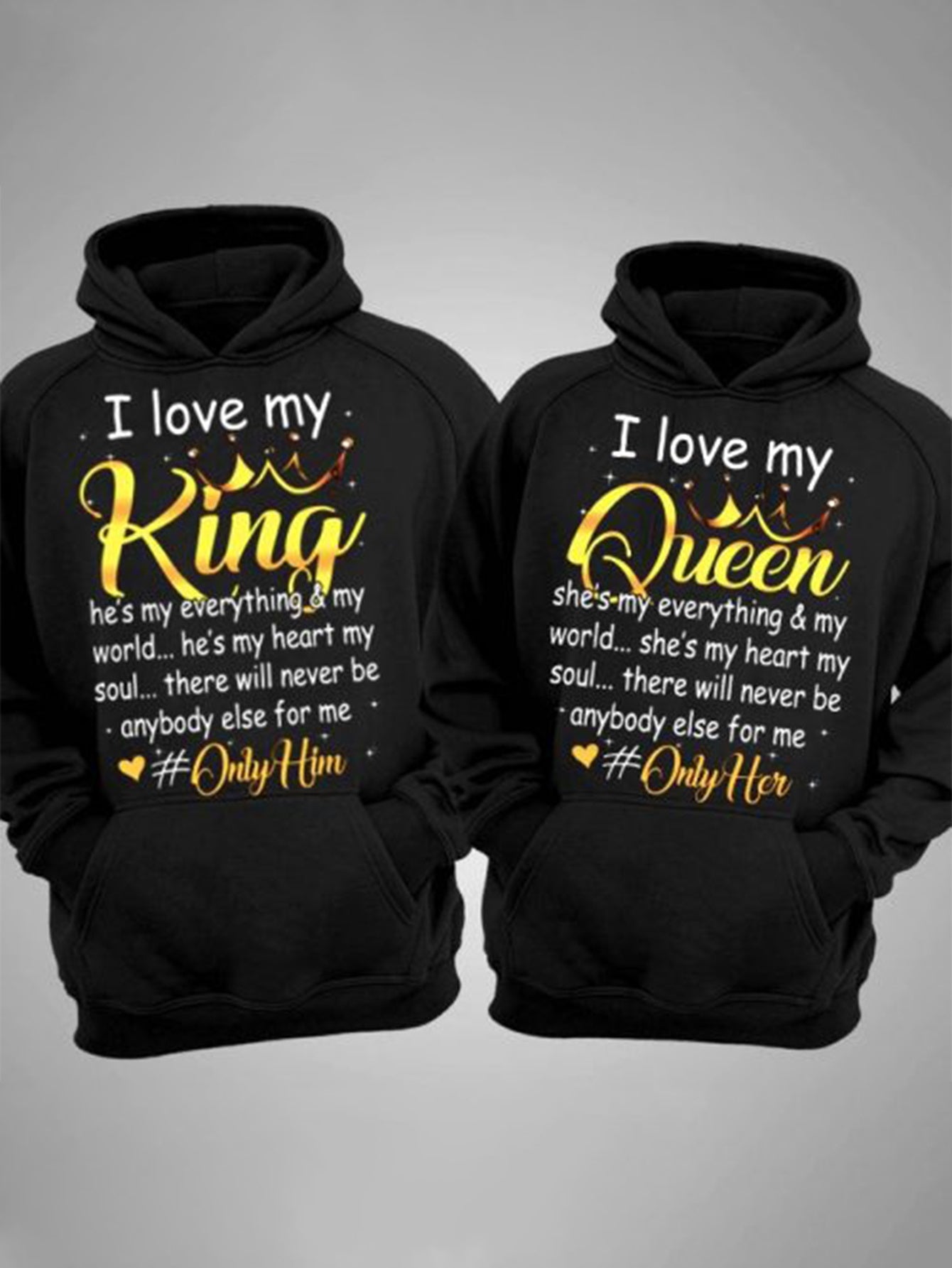 Unisex King and Queen Hoodie - Couples Heart Graphic – black option – view 6