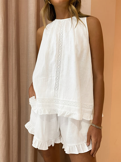 Unisex Outfit Set – White Lace Ruffle Sleeveless Shorts – view 7