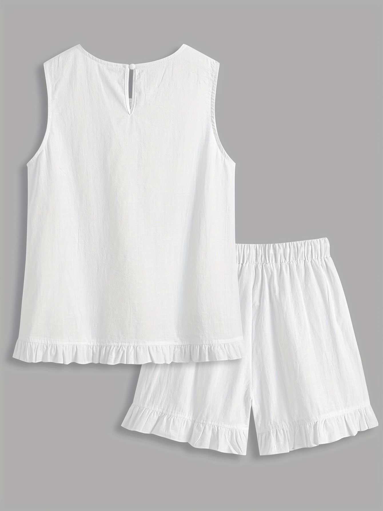 Unisex Outfit Set – White Lace Ruffle Sleeveless Shorts – view 8